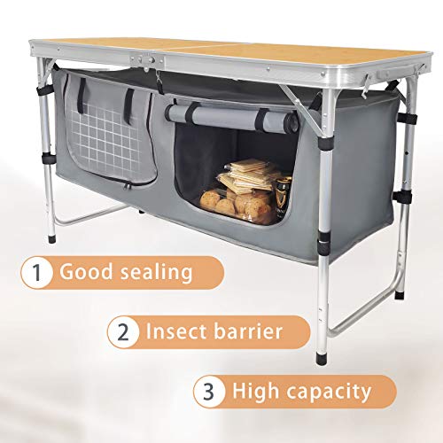 Height-Adjustable Aluminum Folding Camping Table with Storage