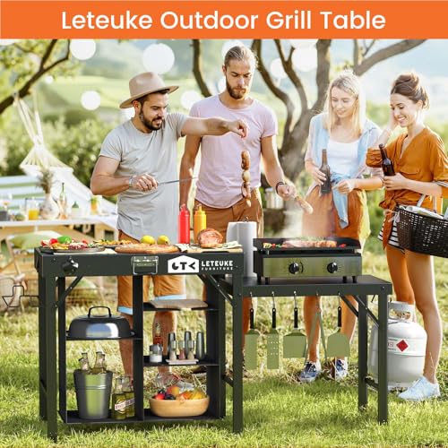 Grill Table for Blackstone Griddle Camping Grill Table Foldable Fits Ninja