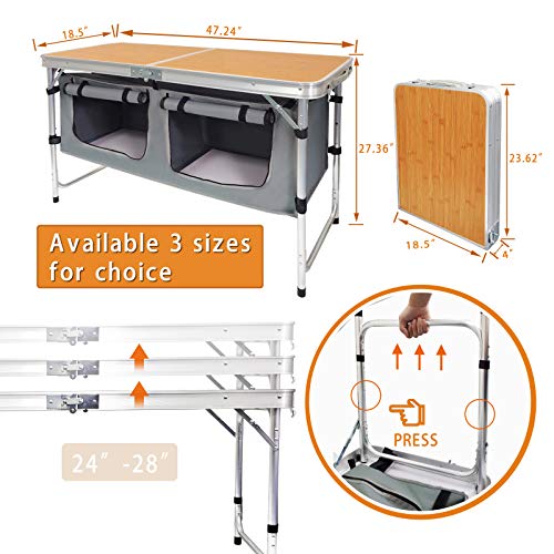 Height-Adjustable Aluminum Folding Camping Table with Storage