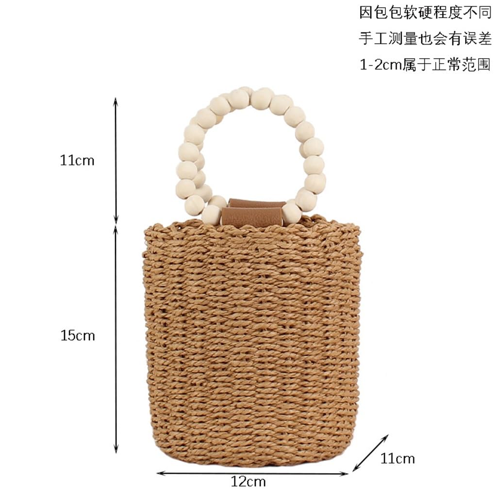 Wooden Bead Drawstring Bucket Beach Bag