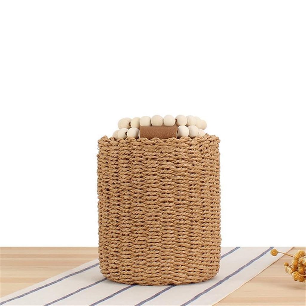 Wooden Bead Drawstring Bucket Beach Bag
