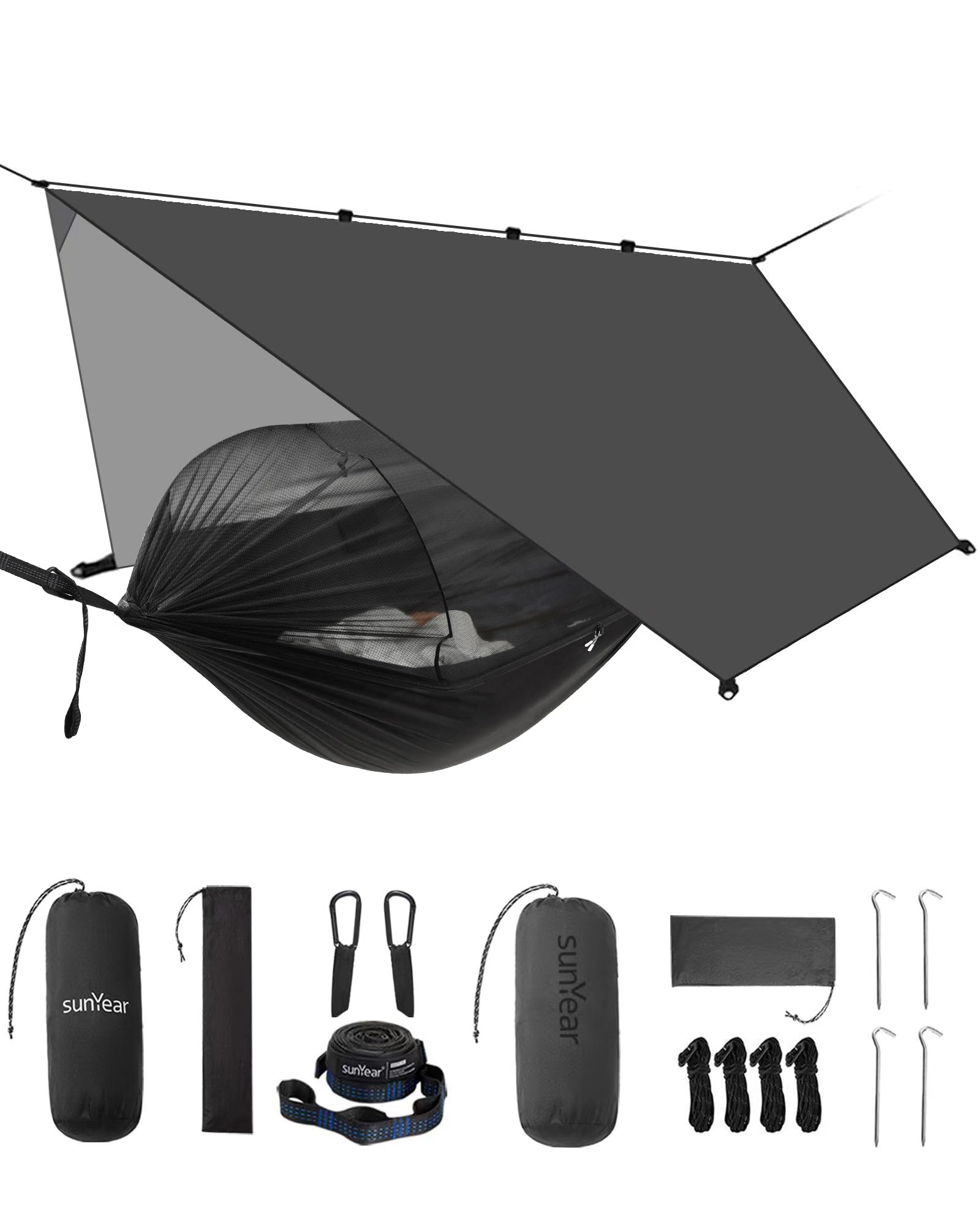 Sunyear Camping Hammock with Spacious Net, Single/Double,Outdoor&Indoor