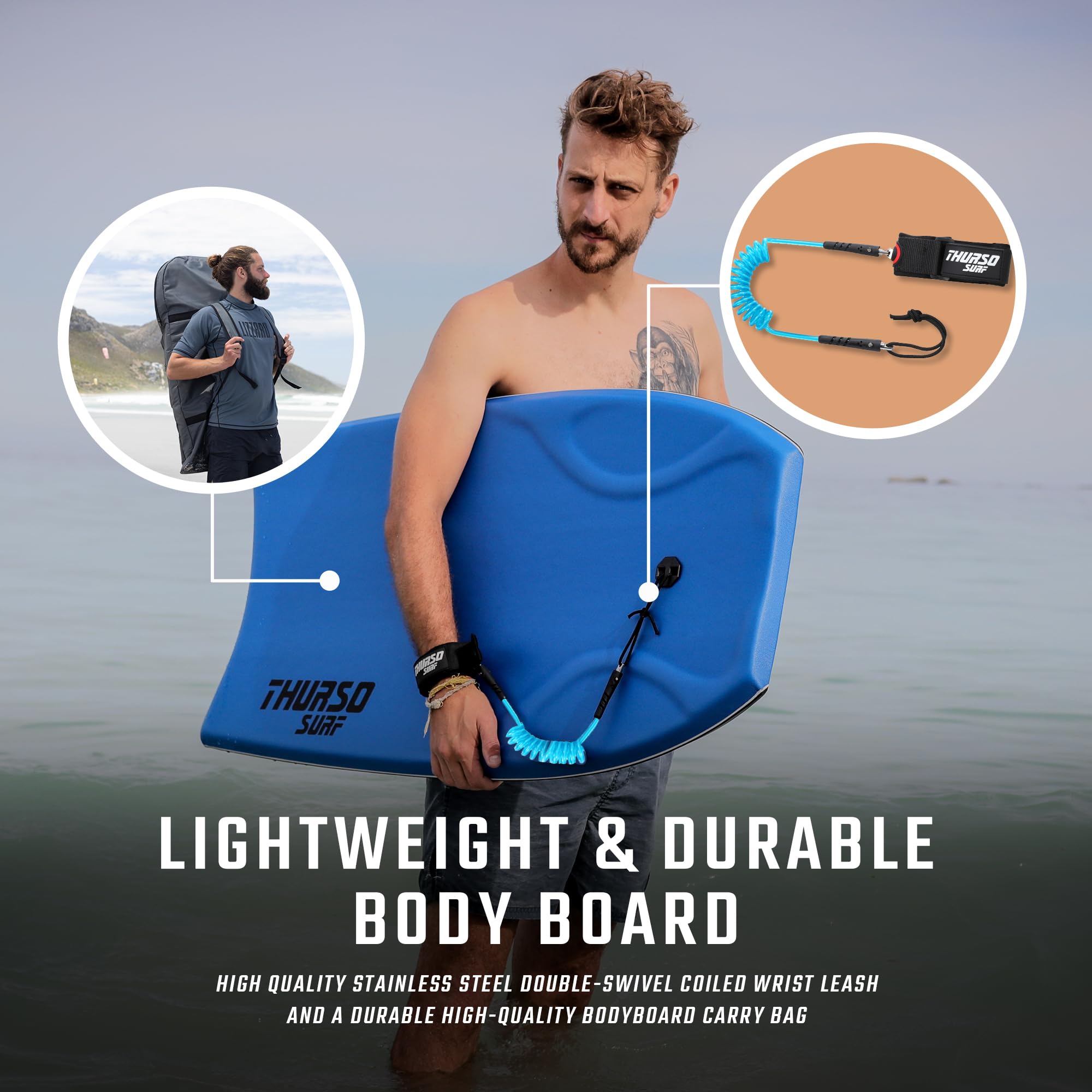 42-Inch Lightweight Bodyboard with Surf Leash & Carry Bag