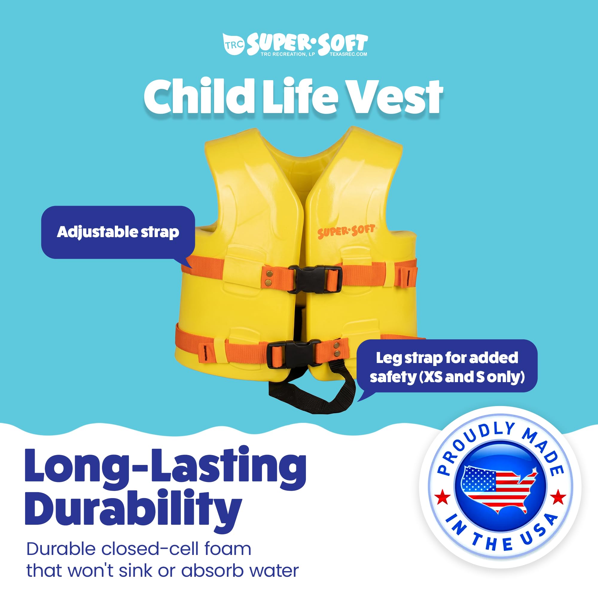 Super Soft Kids Life Jackets – Vinyl-Coated Foam Swim Vests, 2-Pack