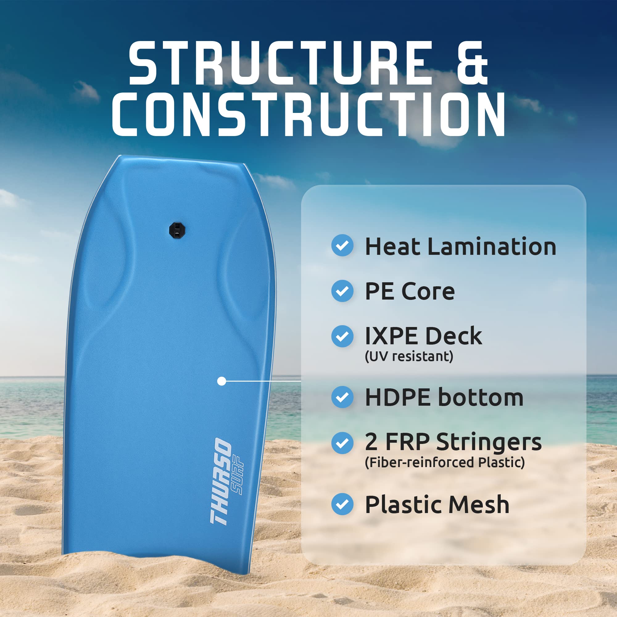 42-Inch Lightweight Bodyboard with Surf Leash & Carry Bag