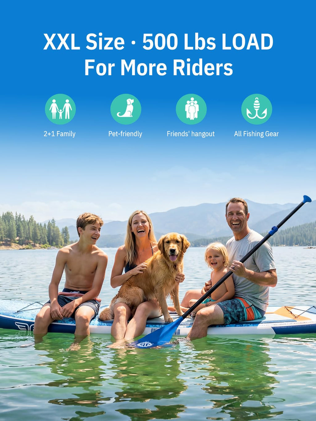 Niphean (Extra Large) Inflatable Paddle Board, SUP for 2+1 People/Family