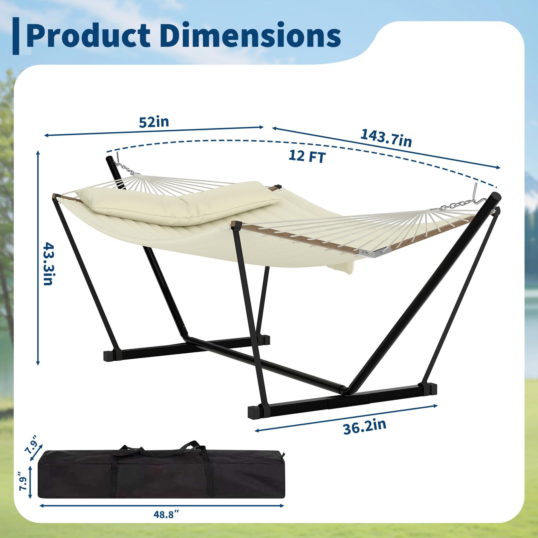 Heavy-Duty Hammock with Steel Stand & Carry Bag – 450 lb Capacity