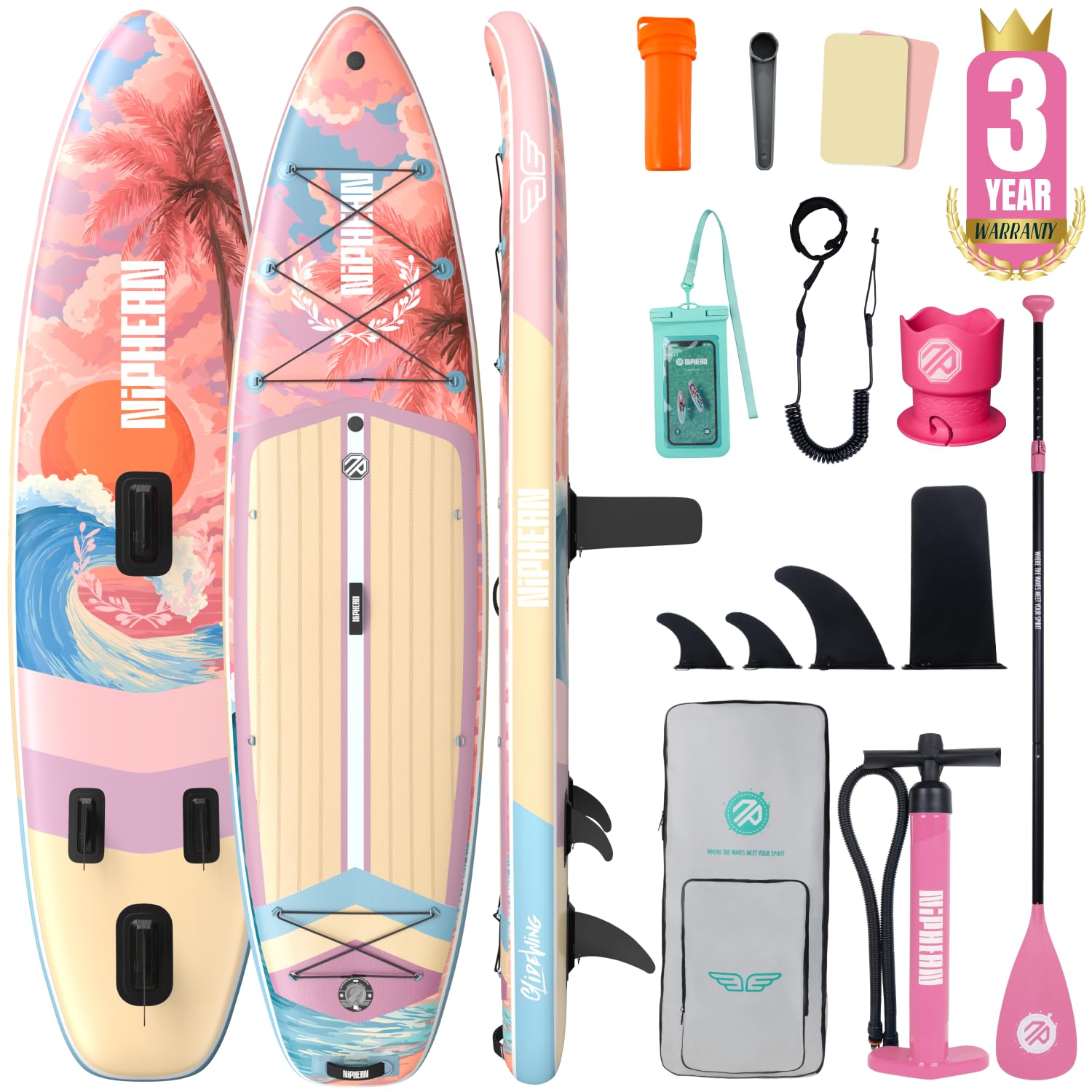 Niphean (Extra Large) Inflatable Paddle Board, SUP for 2+1 People/Family
