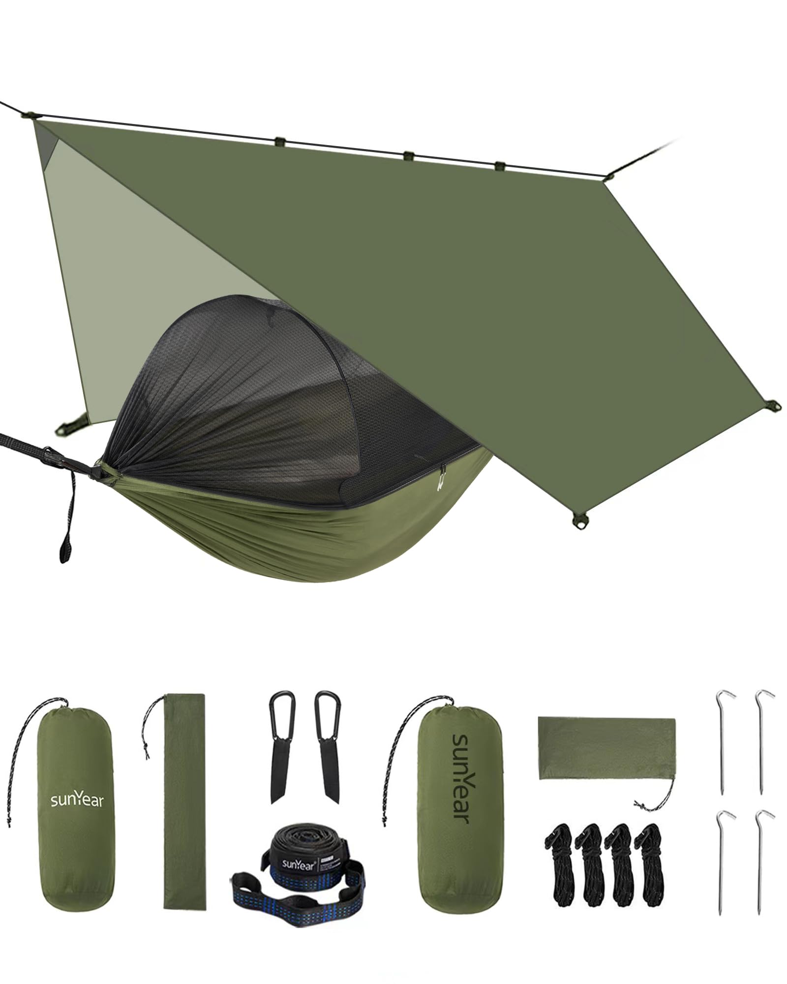 Sunyear Camping Hammock with Spacious Net, Single/Double,Outdoor&Indoor