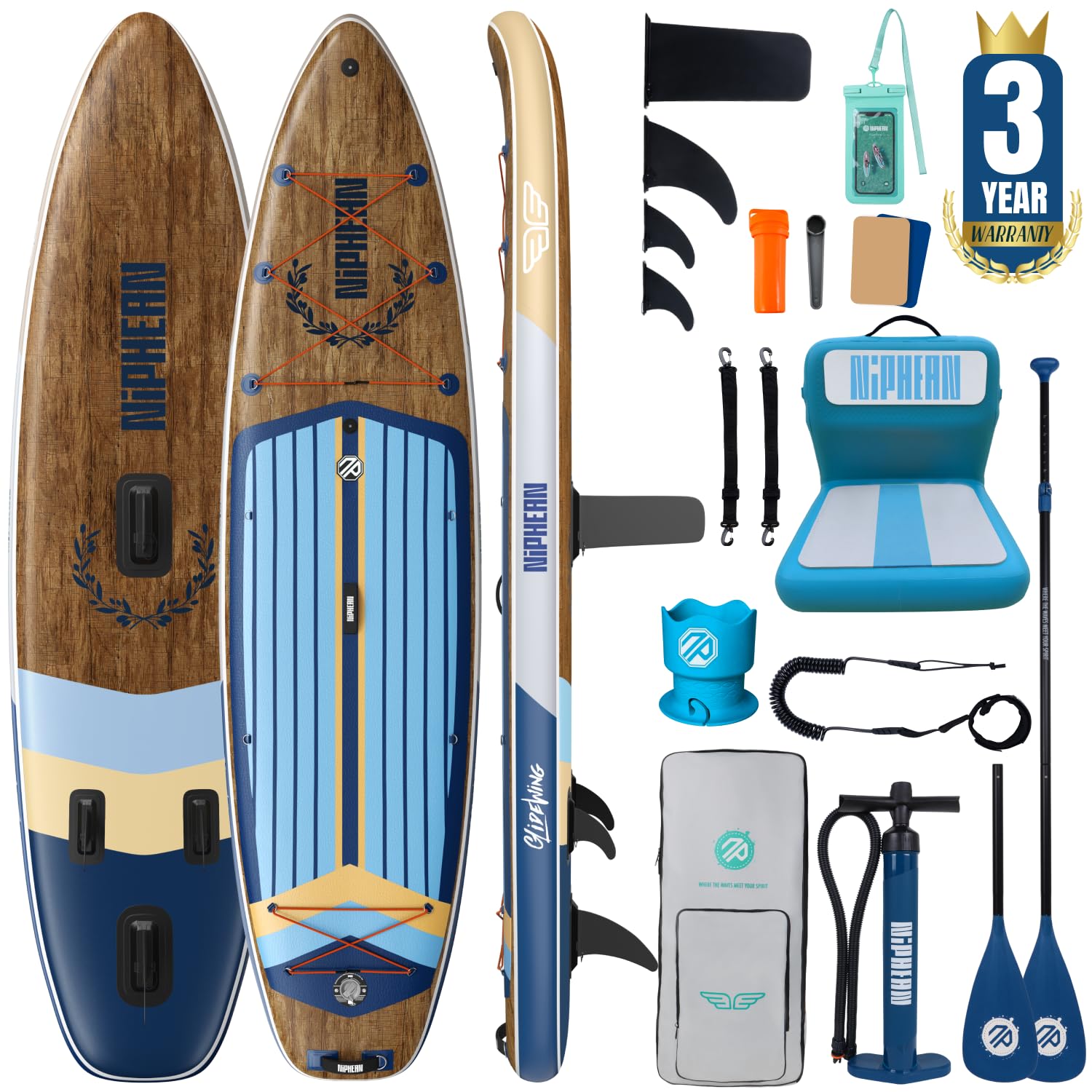 Niphean (Extra Large) Inflatable Paddle Board, SUP for 2+1 People/Family