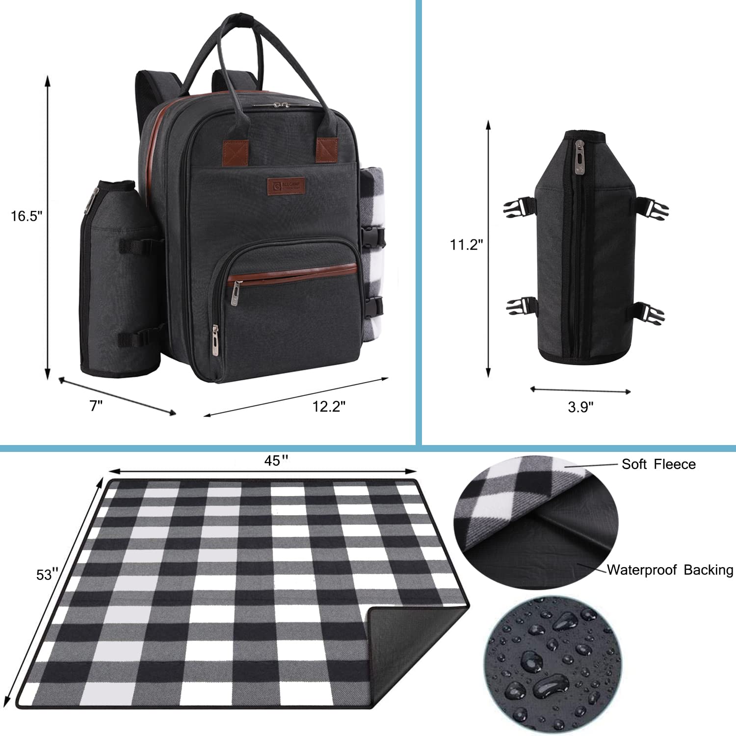 ALLCAMP Picnic Backpack with Blanket & Wine Holder