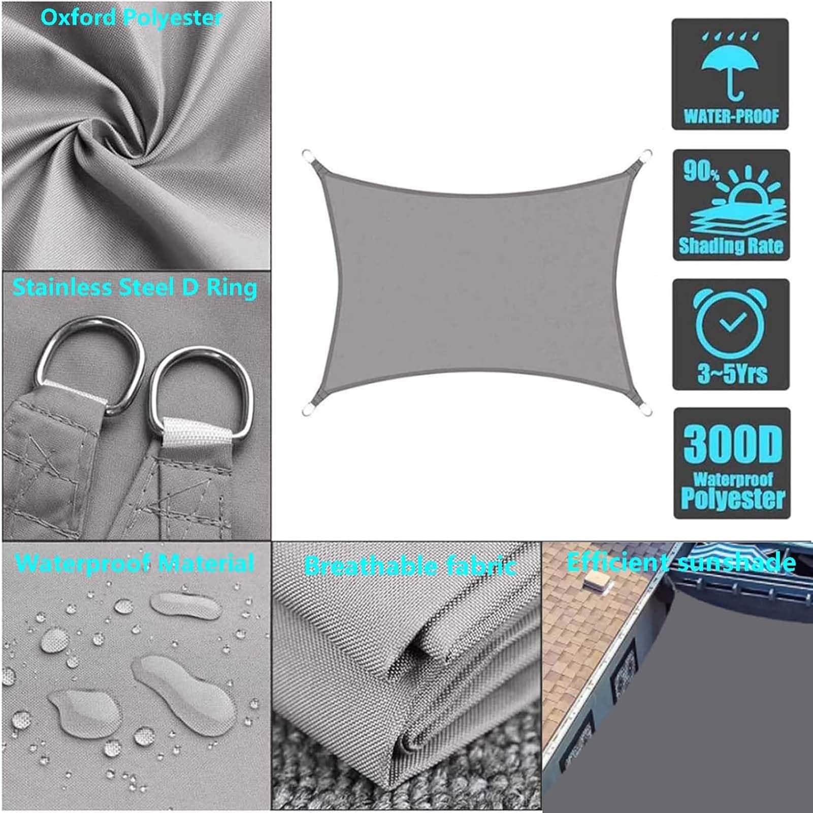 Waterproof Rectangular Sun Shade Sail for Patio & Garden