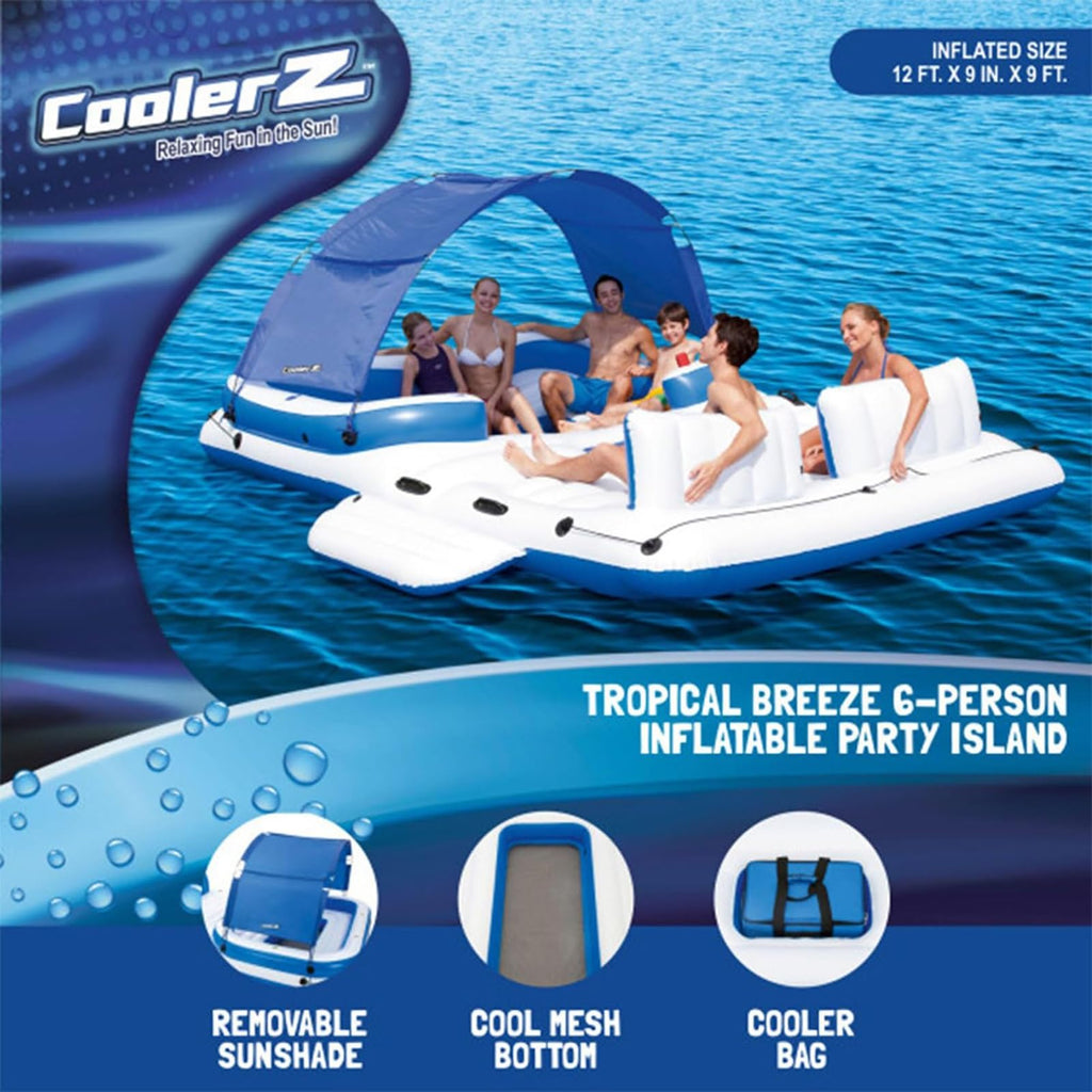 Floating Island Pool Lake Raft Lounge with 6 Cup Holders, Backrests