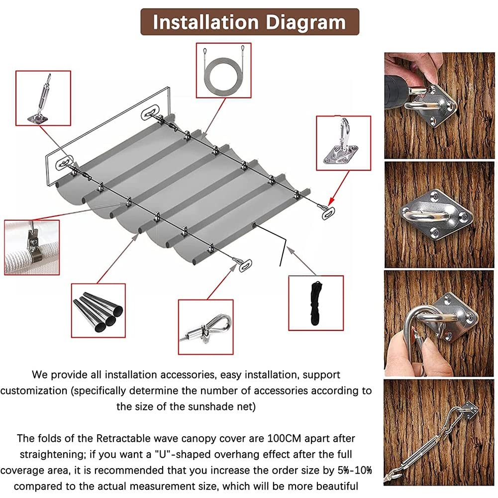 Retractable Waterproof Sun Shade Sail Canopy with Mounting Accessories