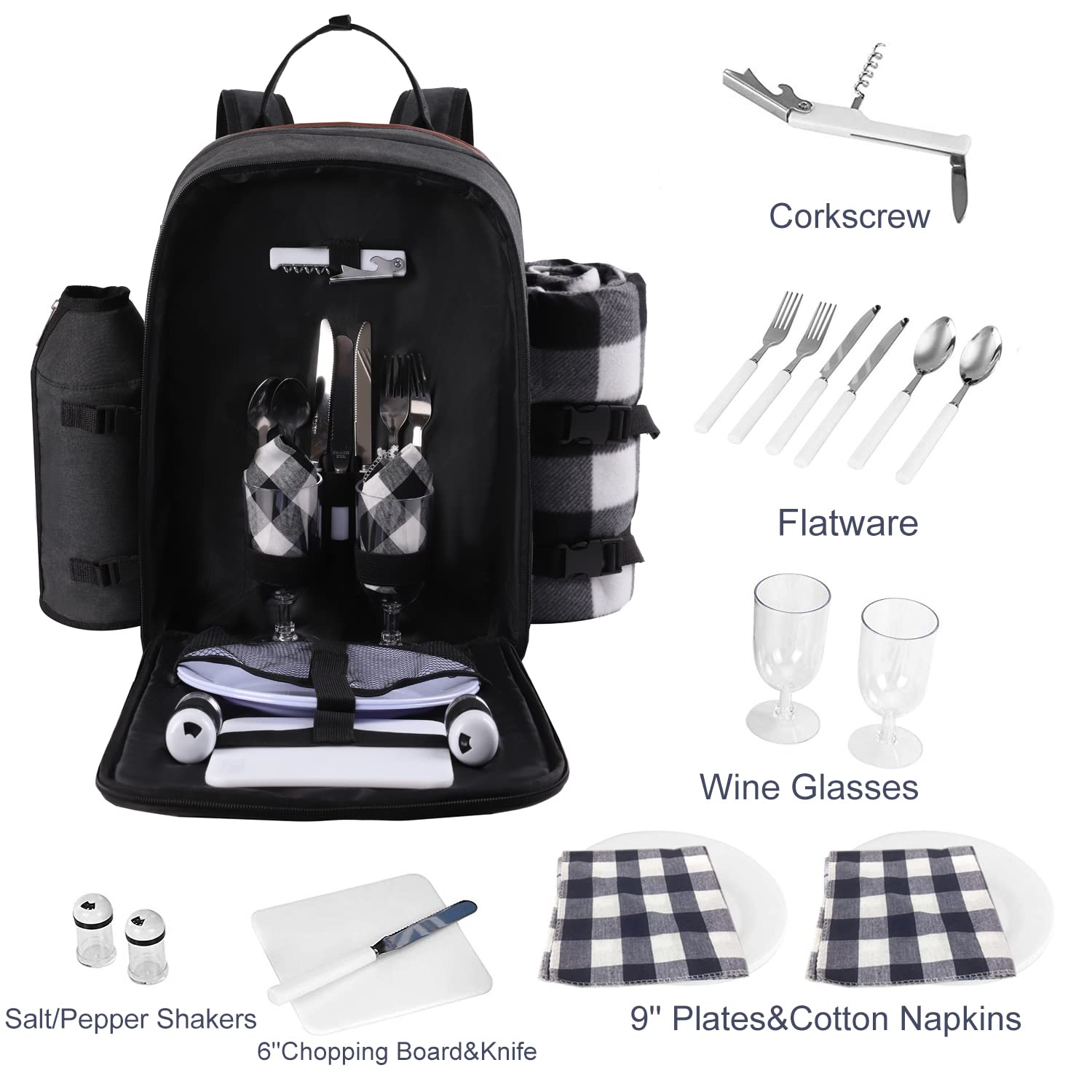 ALLCAMP Picnic Backpack with Blanket & Wine Holder
