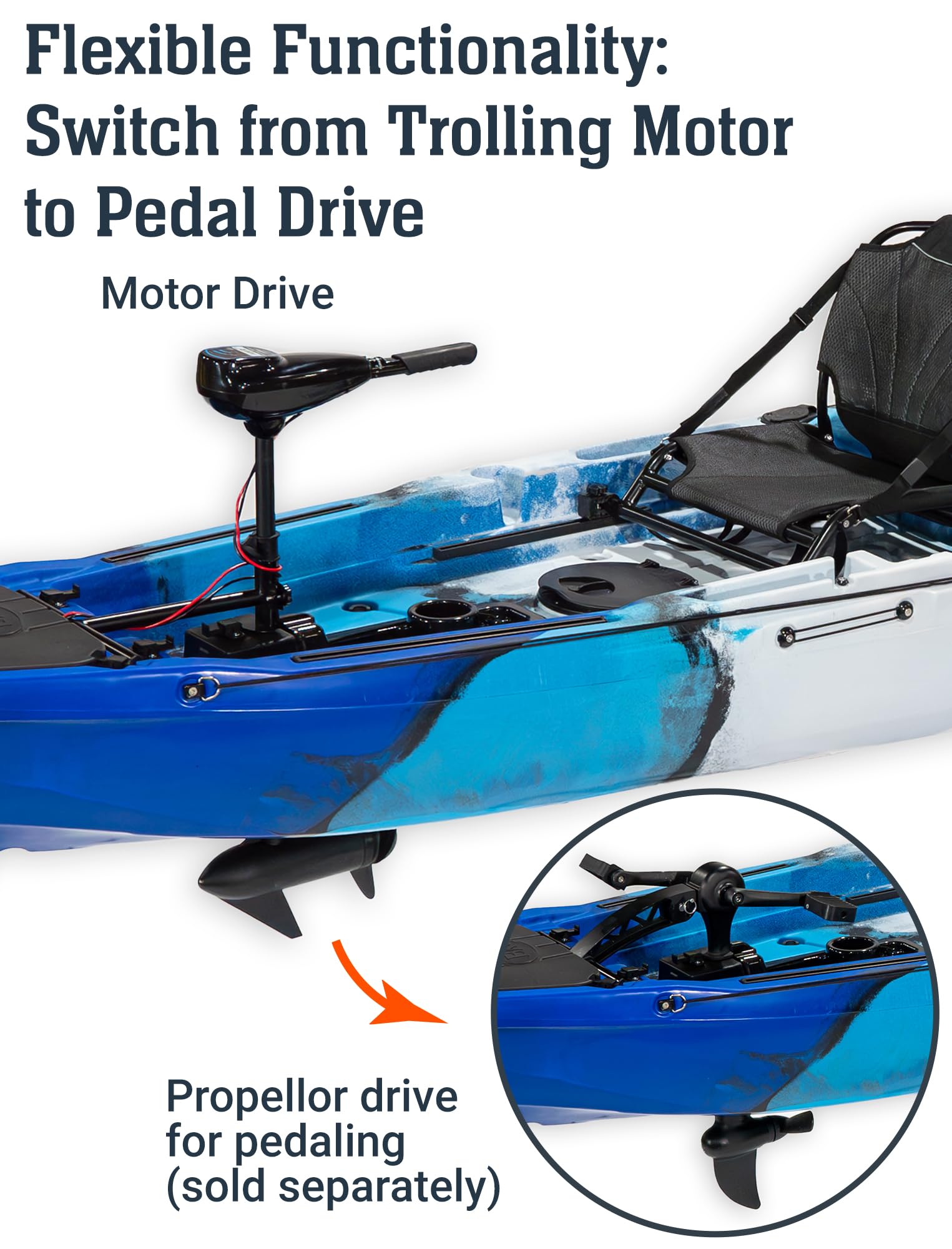 BKC Brooklyn 14.0 Pro Motorized Tandem Kayak, Trolling Motor