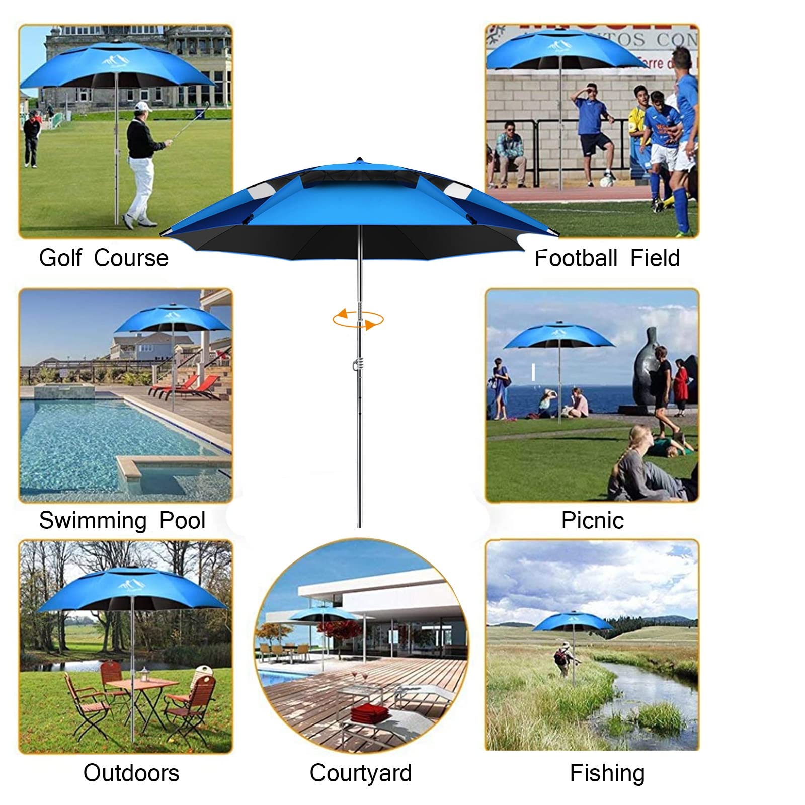 360° Tilting Waterproof Fishing & Beach Umbrella with Carry Bag