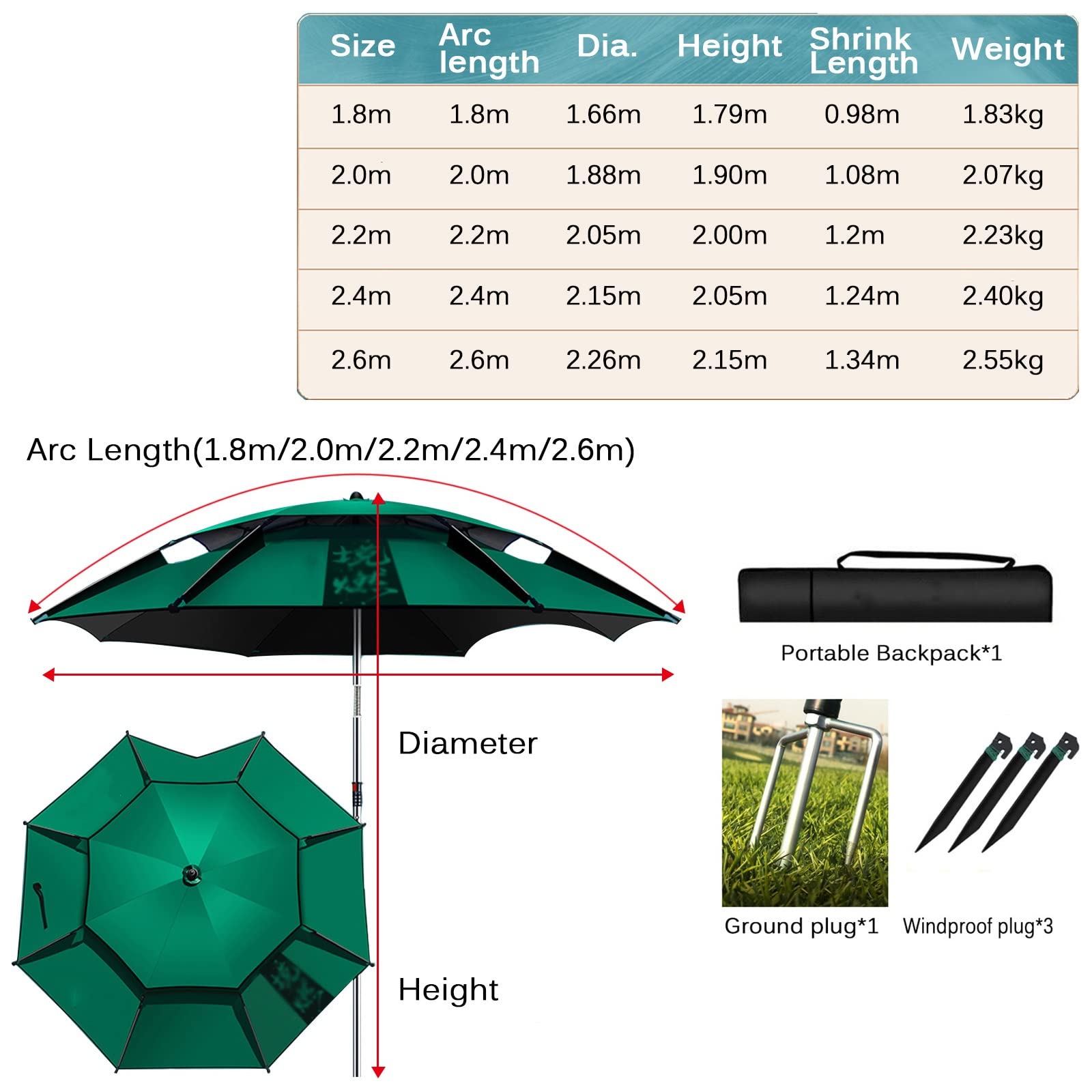 Waterproof Outdoor Sunshade Umbrella with Ground Anchor – Green