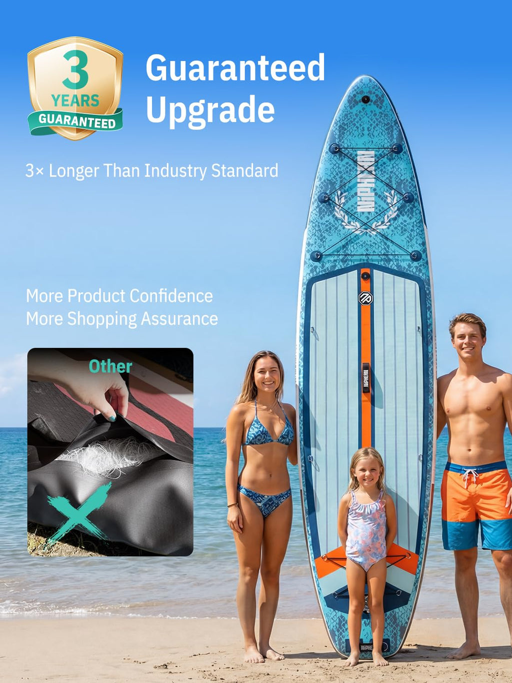 Niphean (Extra Large) Inflatable Paddle Board, SUP for 2+1 People/Family