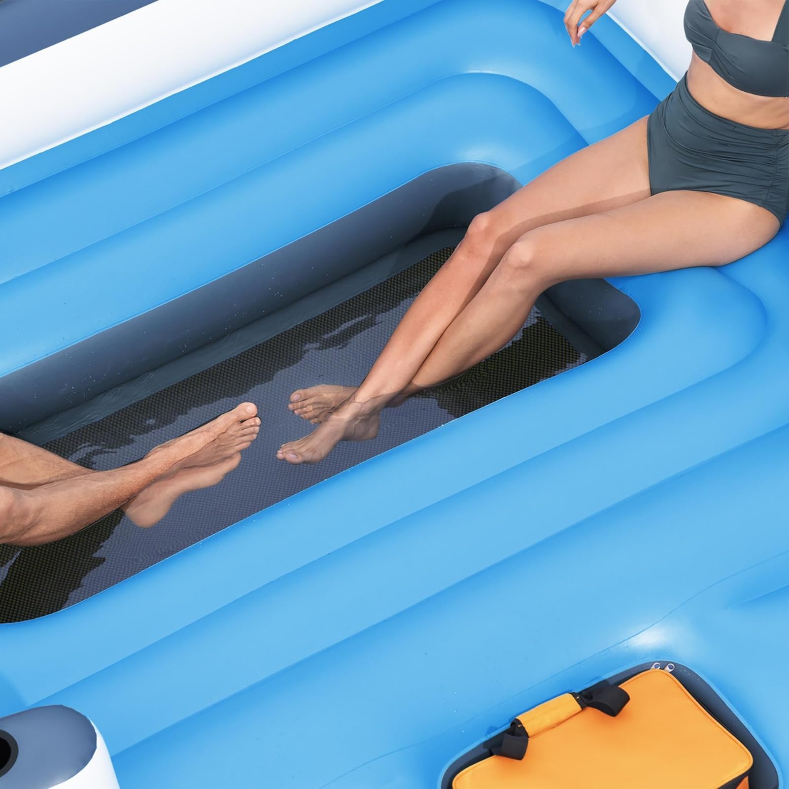 Floating Island Pool Lake Raft Lounge with 6 Cup Holders, Backrests