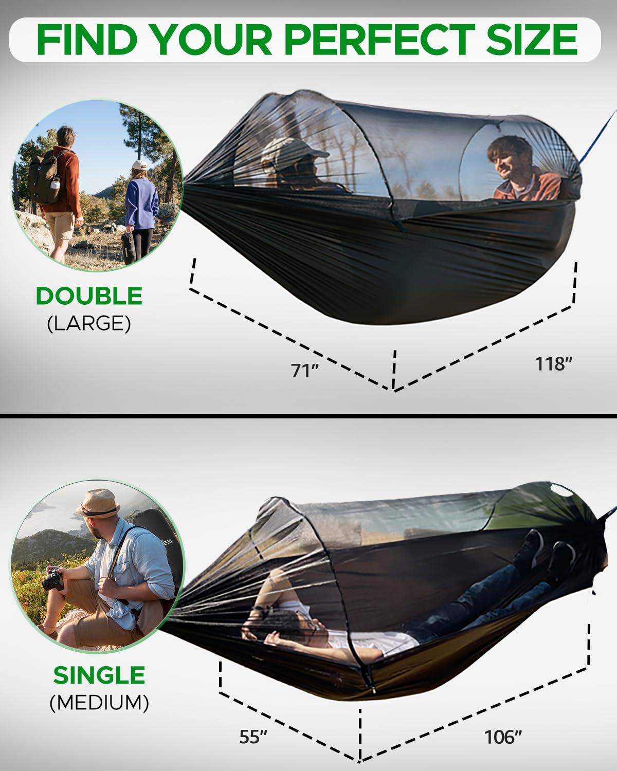 Sunyear Camping Hammock with Spacious Net, Single/Double,Outdoor&Indoor