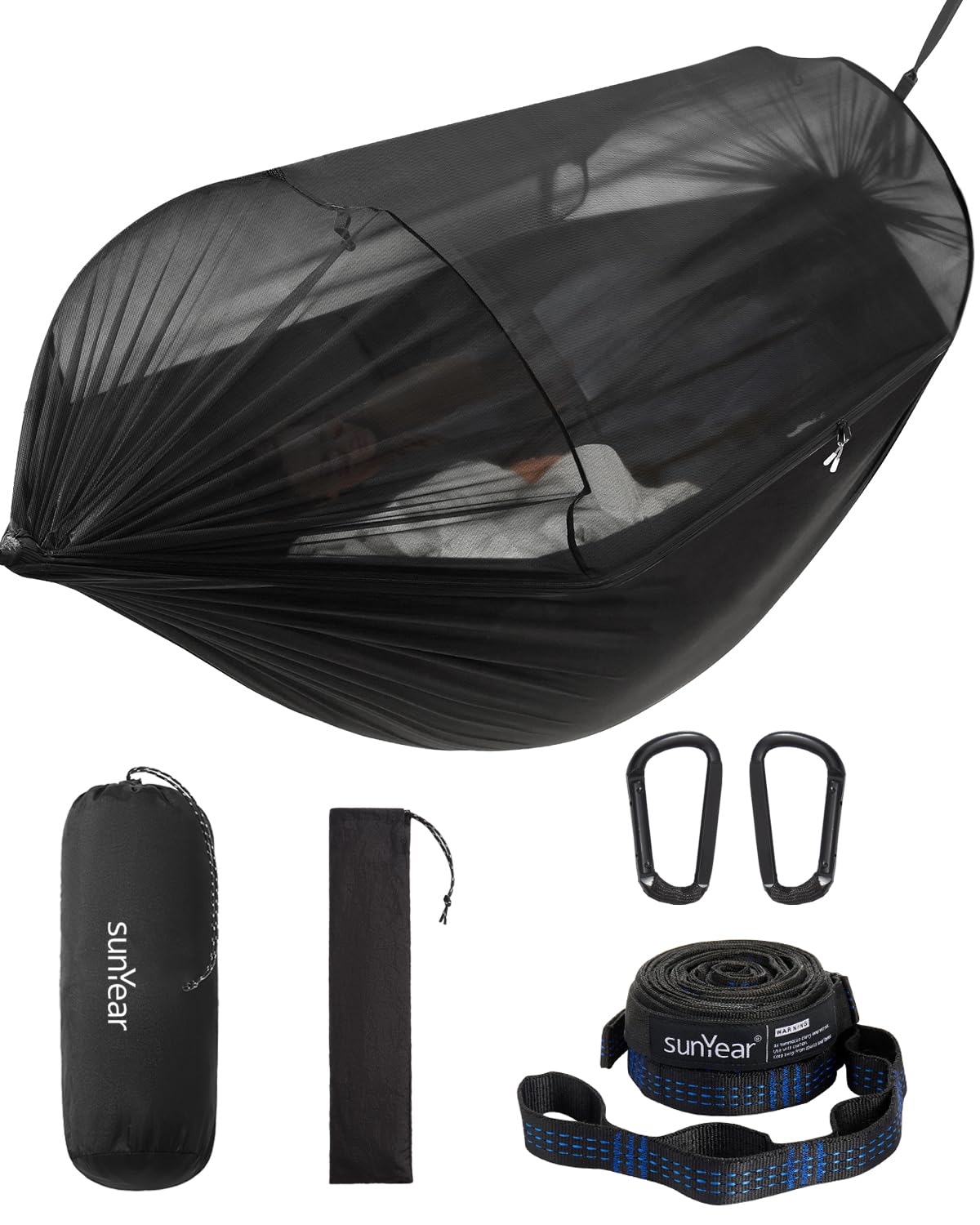 Sunyear Camping Hammock with Spacious Net, Single/Double,Outdoor&Indoor