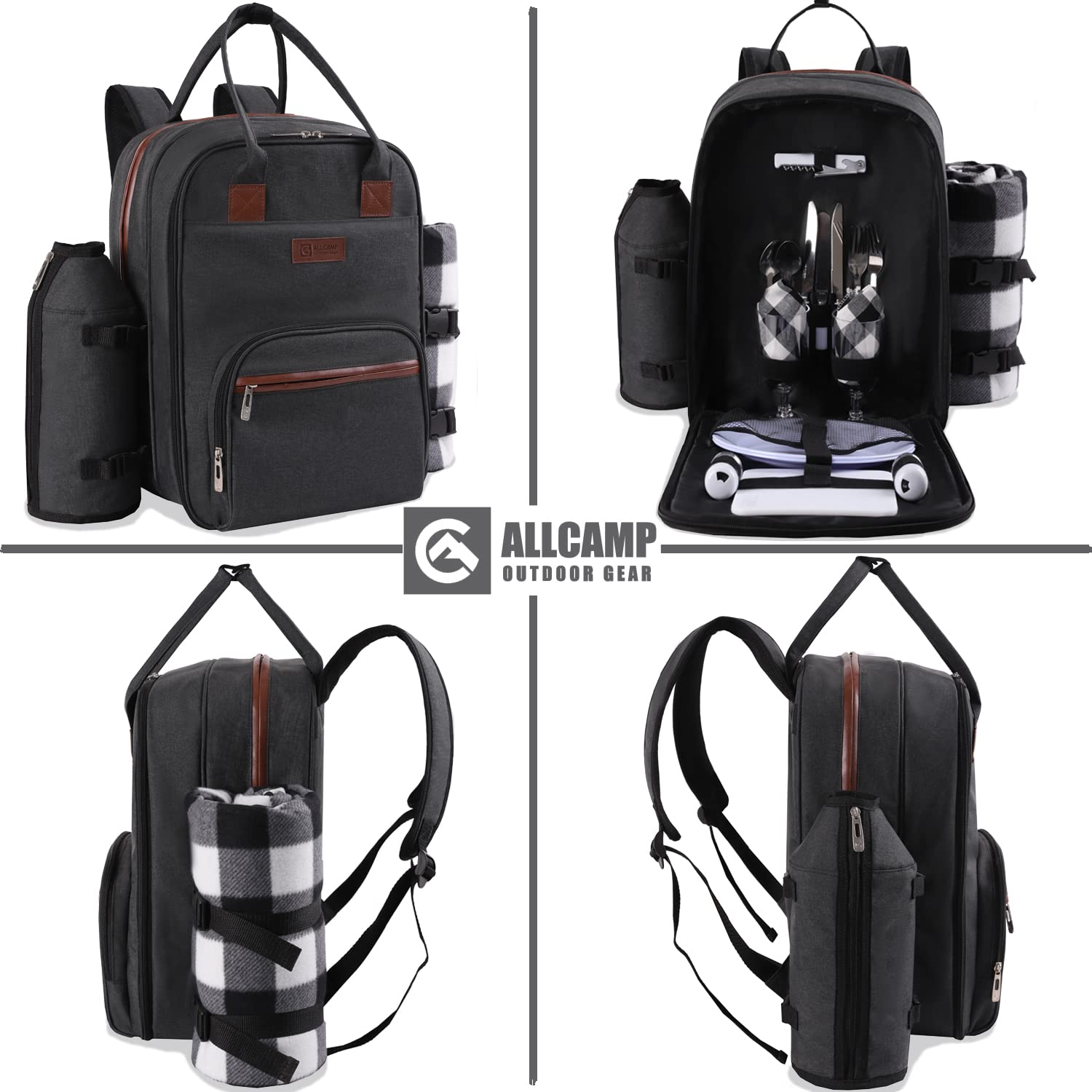 ALLCAMP Picnic Backpack with Blanket & Wine Holder