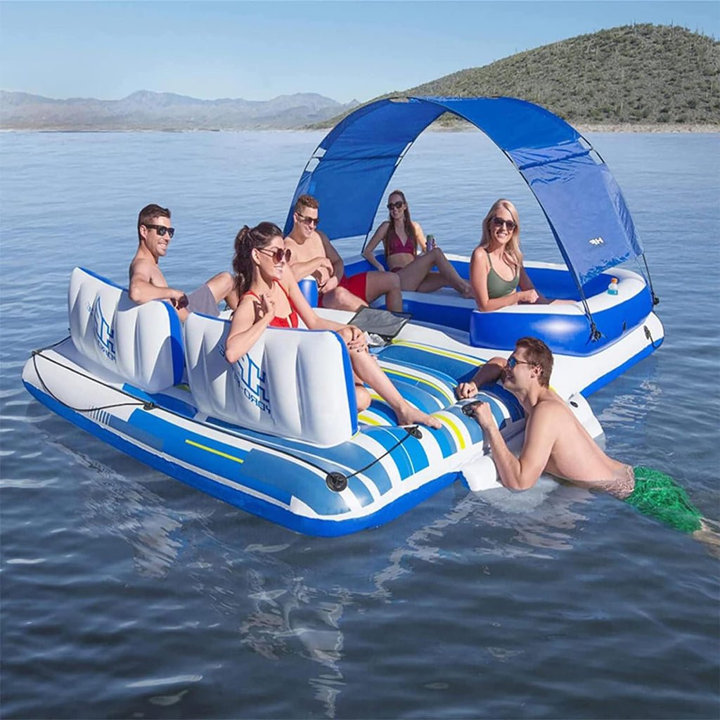 Floating Island Pool Lake Raft Lounge with 6 Cup Holders, Backrests