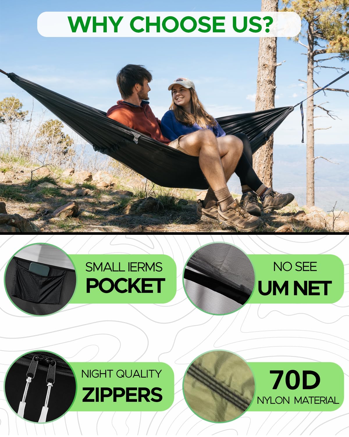 Sunyear Camping Hammock with Spacious Net, Single/Double,Outdoor&Indoor
