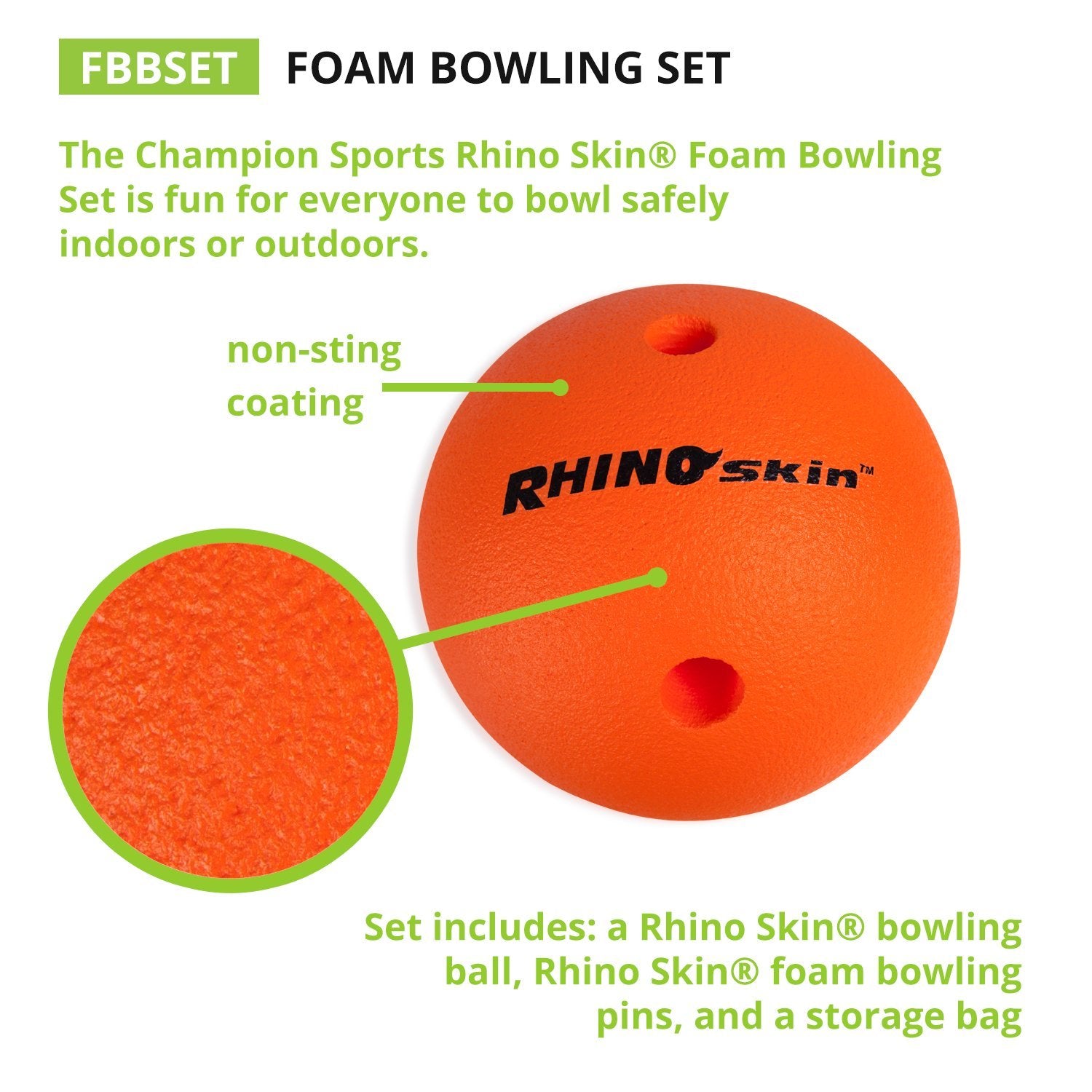 Champion Sports Foam Weighted Bowling Pin Set - Pins, Ball and Carry Case Set