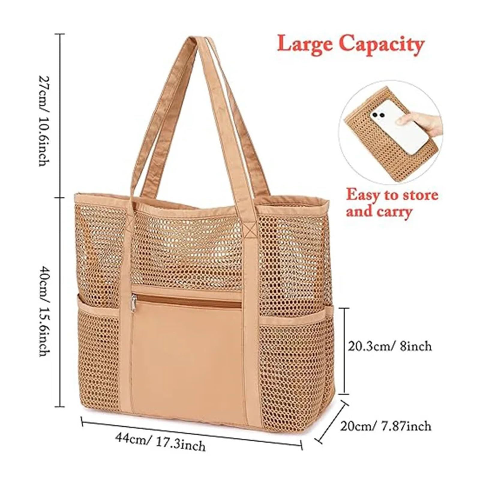 Large Mesh Beach Tote Bag with Shoulder Strap