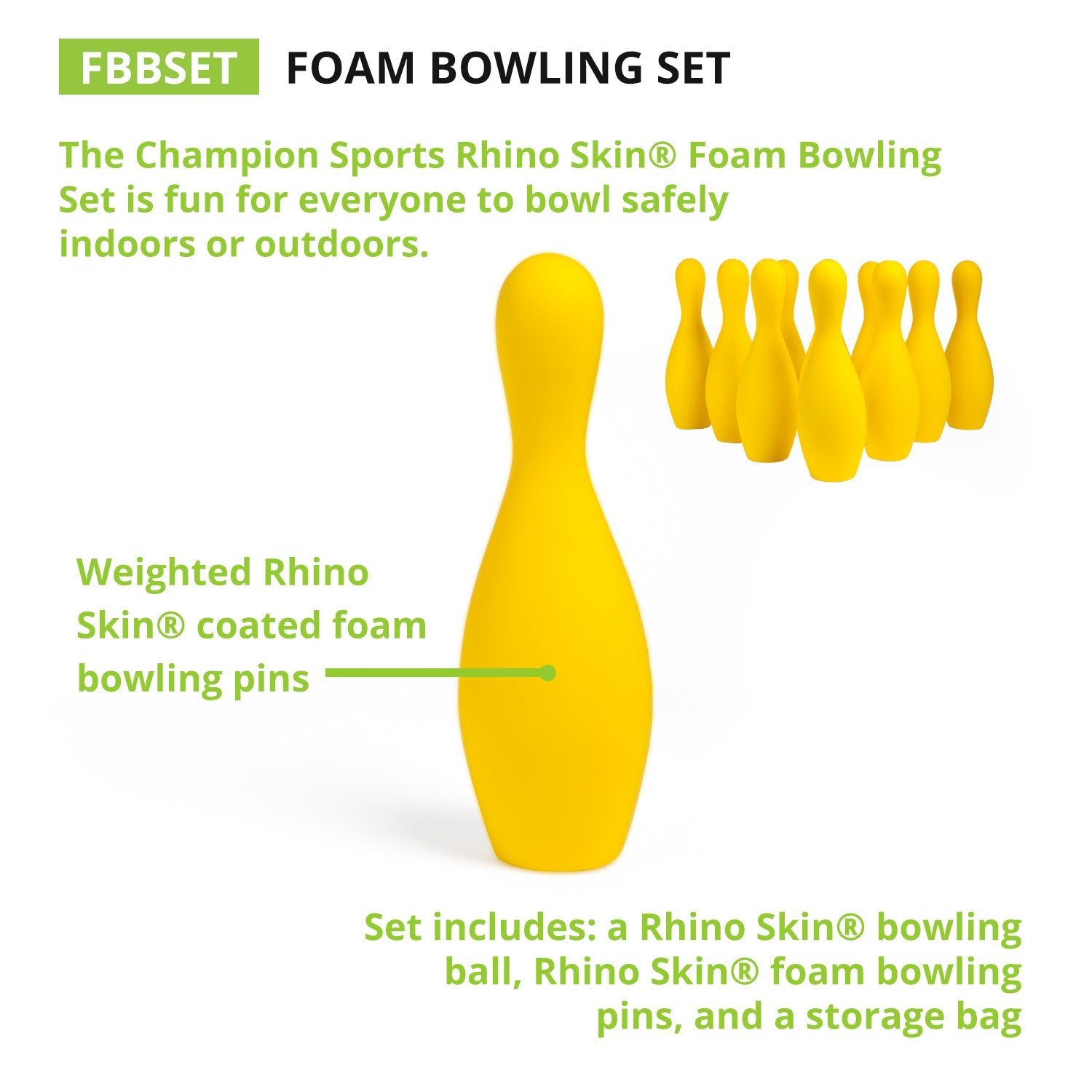 Champion Sports Foam Weighted Bowling Pin Set - Pins, Ball and Carry Case Set