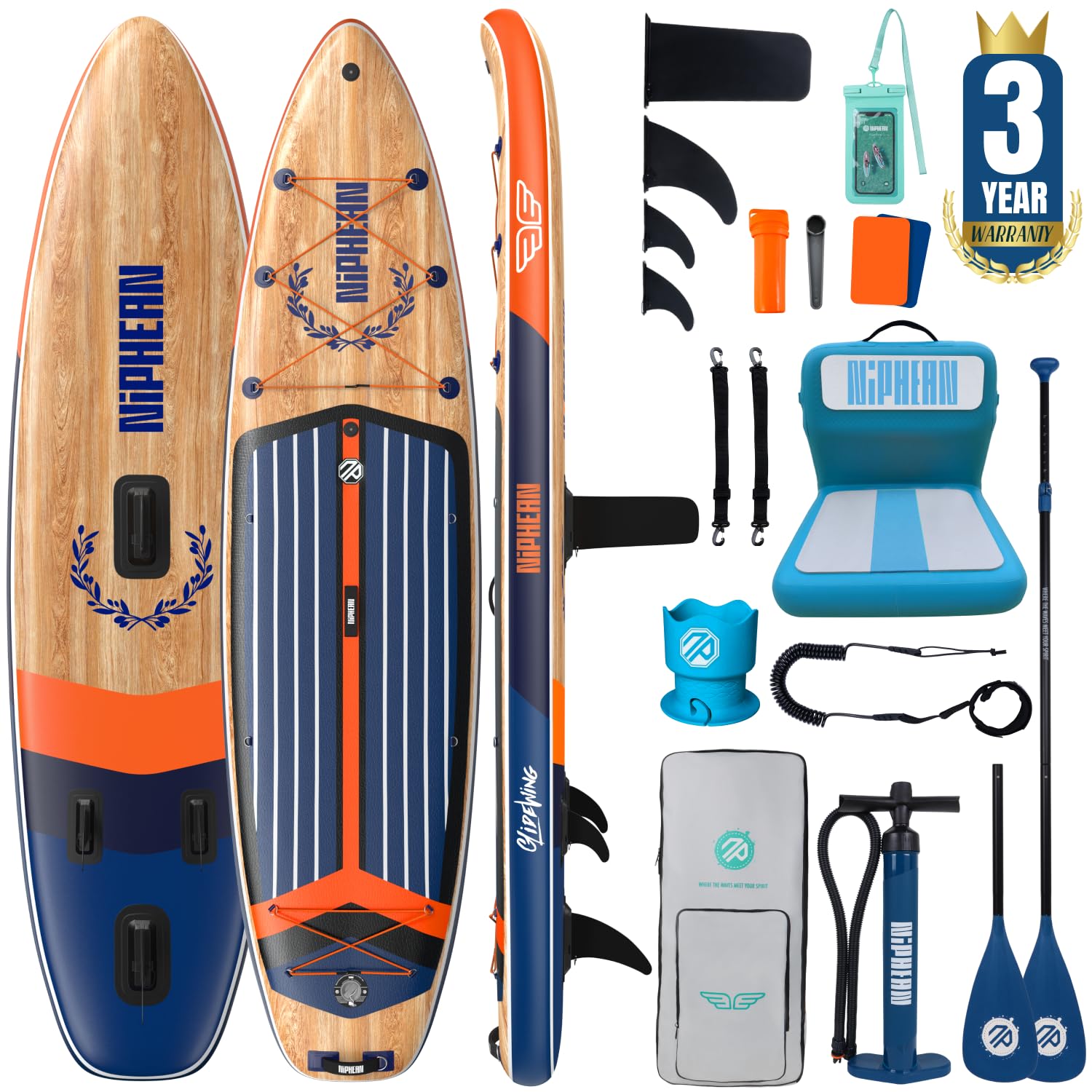 Niphean (Extra Large) Inflatable Paddle Board, SUP for 2+1 People/Family