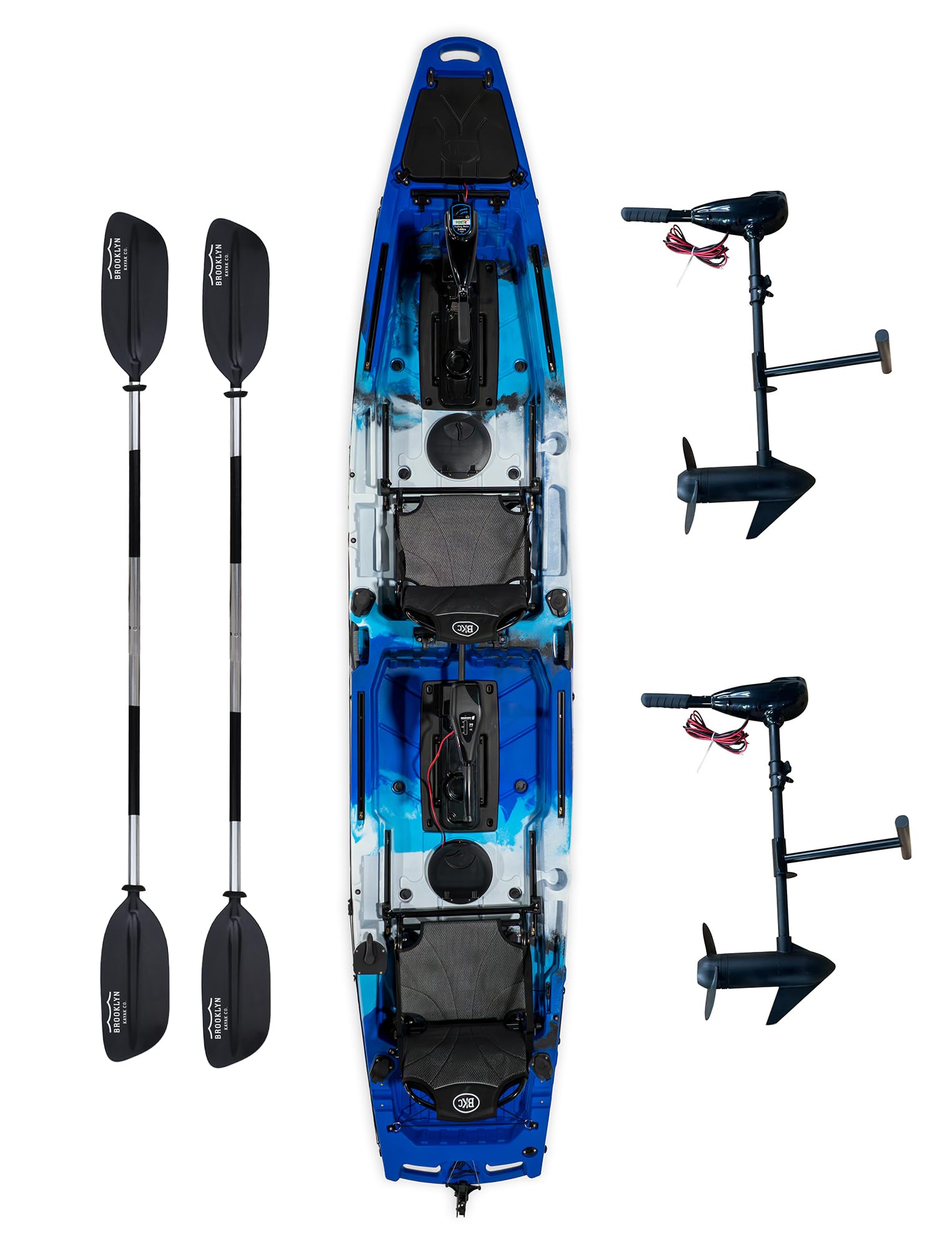 BKC Brooklyn 14.0 Pro Motorized Tandem Kayak, Trolling Motor