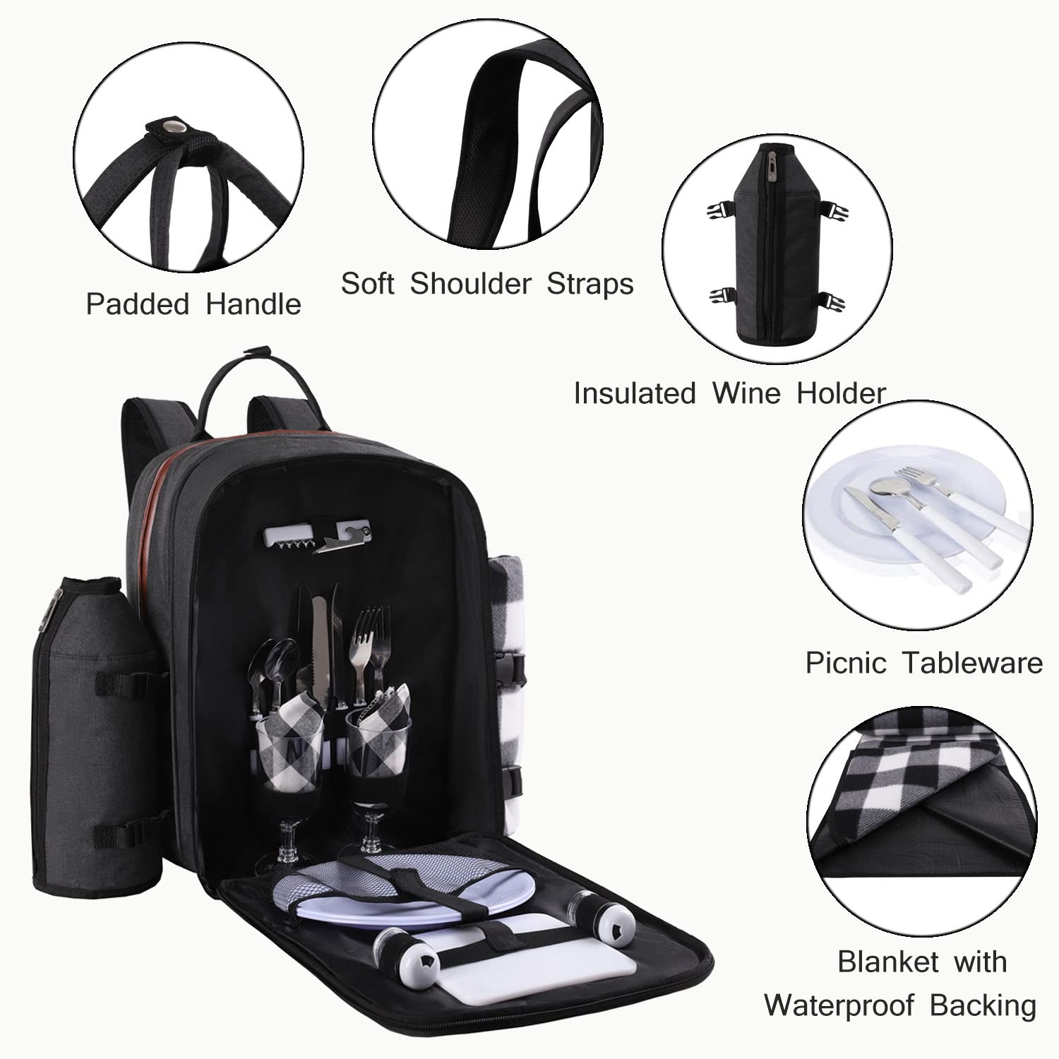 ALLCAMP Picnic Backpack with Blanket & Wine Holder