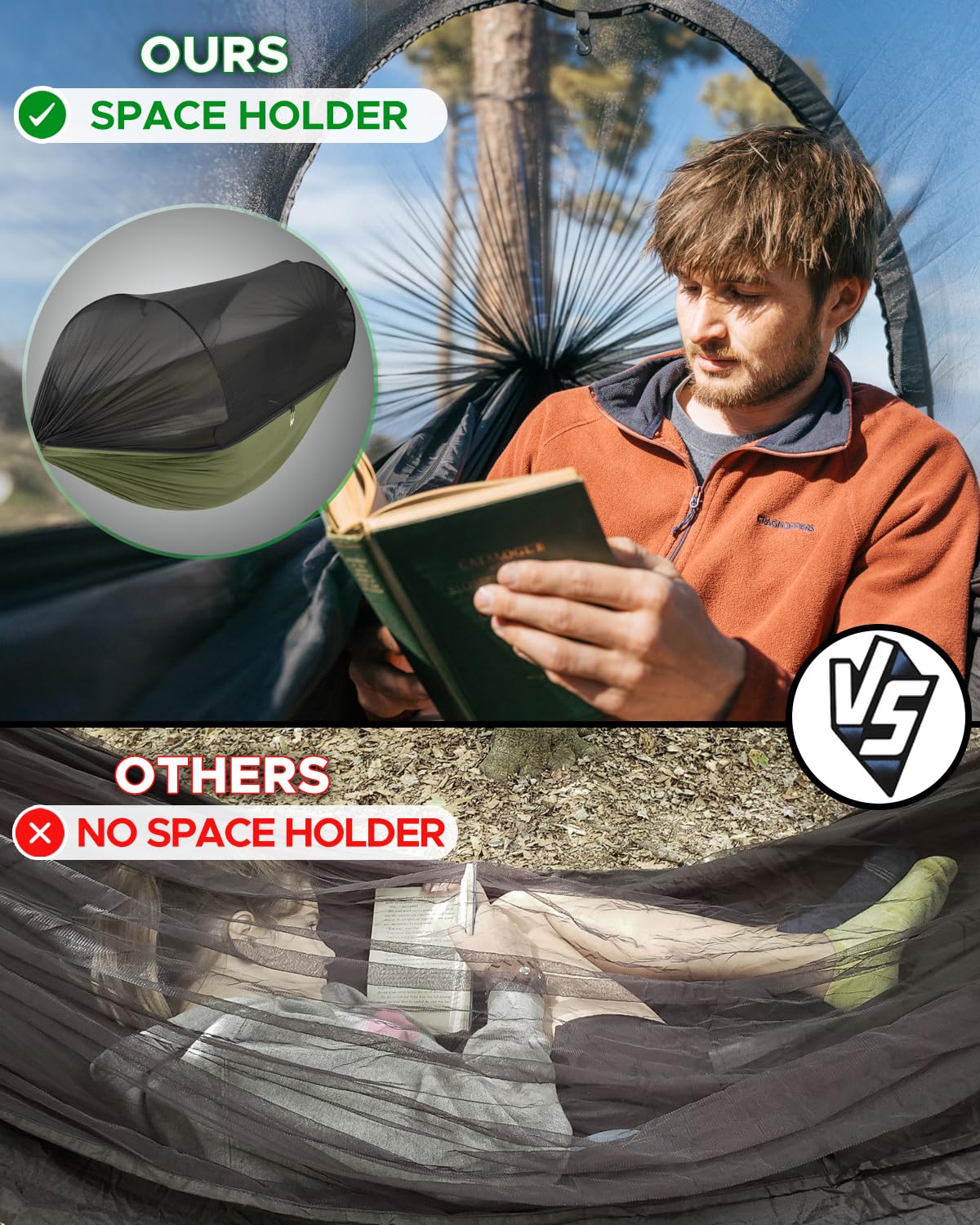 Sunyear Camping Hammock with Spacious Net, Single/Double,Outdoor&Indoor