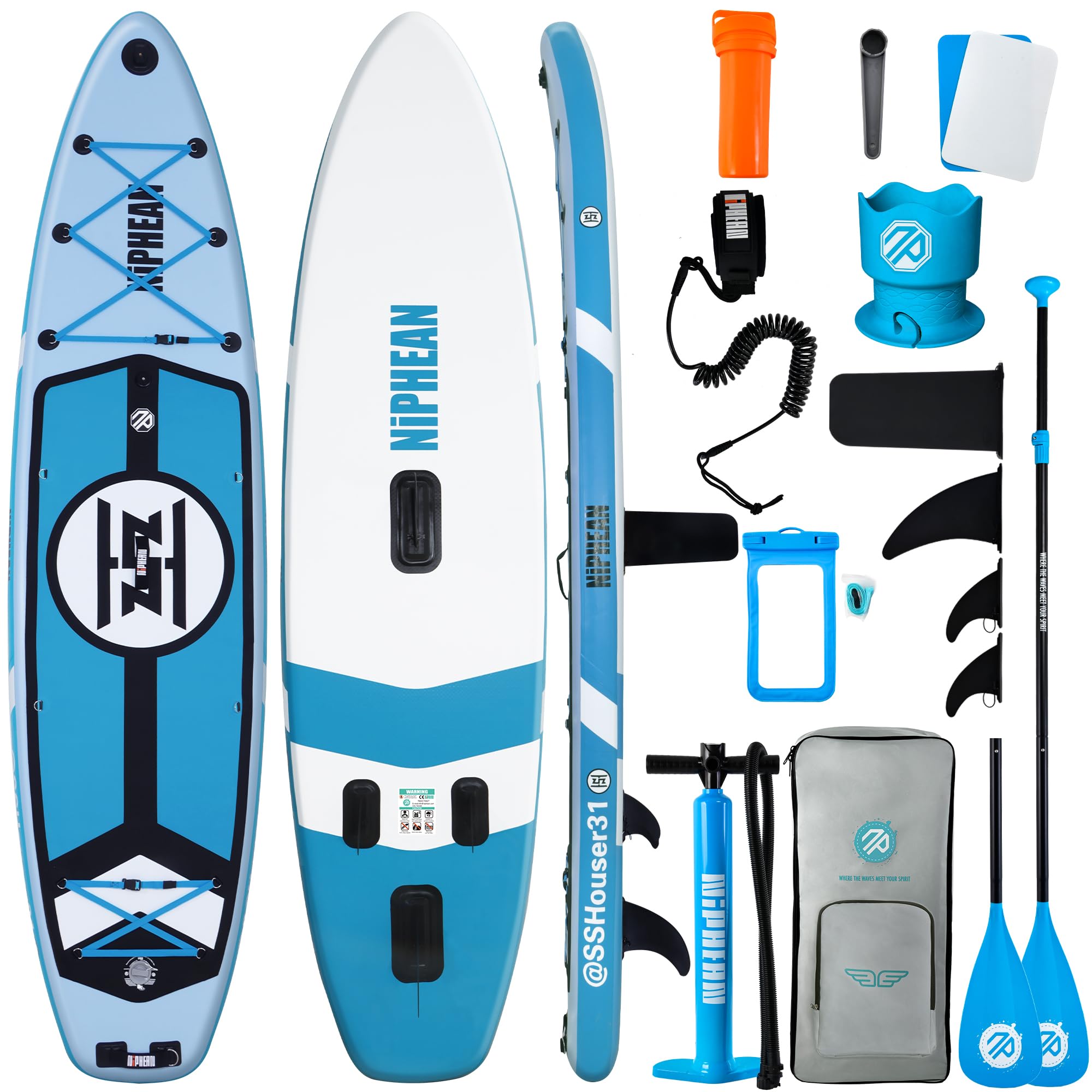 Niphean (Extra Large) Inflatable Paddle Board, SUP for 2+1 People/Family