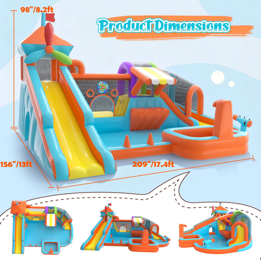 12-in-1 Inflatable Water Bounce House with Double Slide & Splash Pool