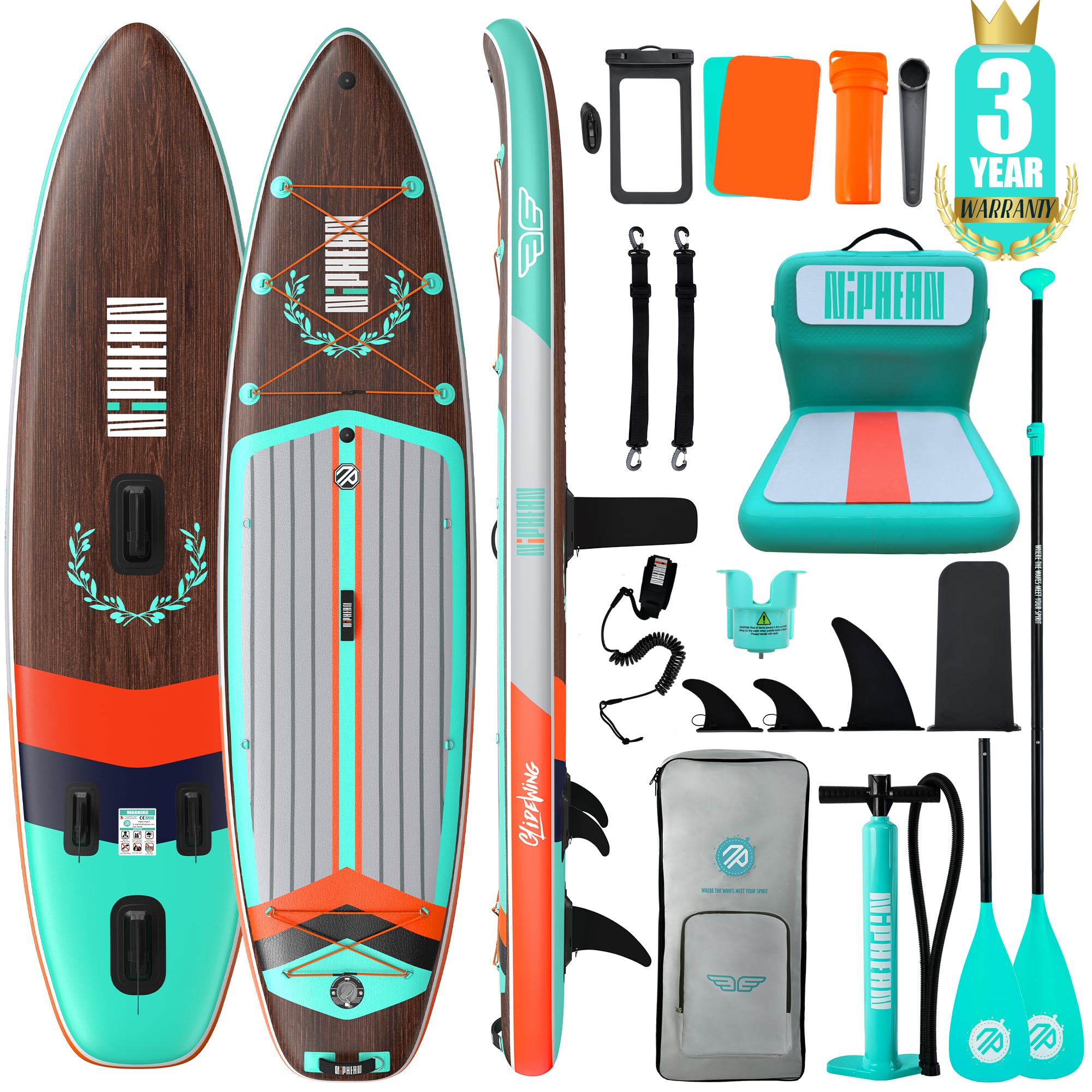 Niphean (Extra Large) Inflatable Paddle Board, SUP for 2+1 People/Family