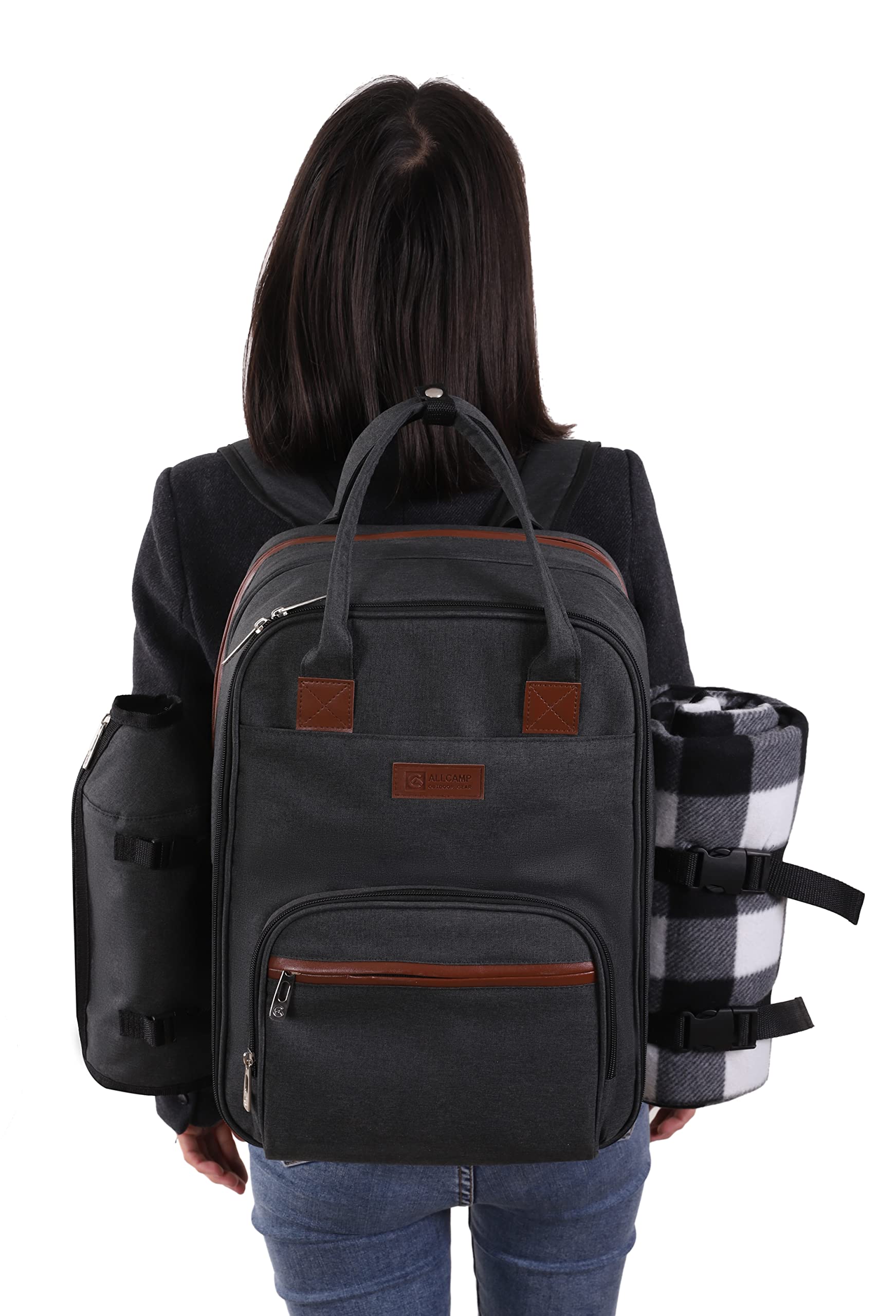 ALLCAMP Picnic Backpack with Blanket & Wine Holder
