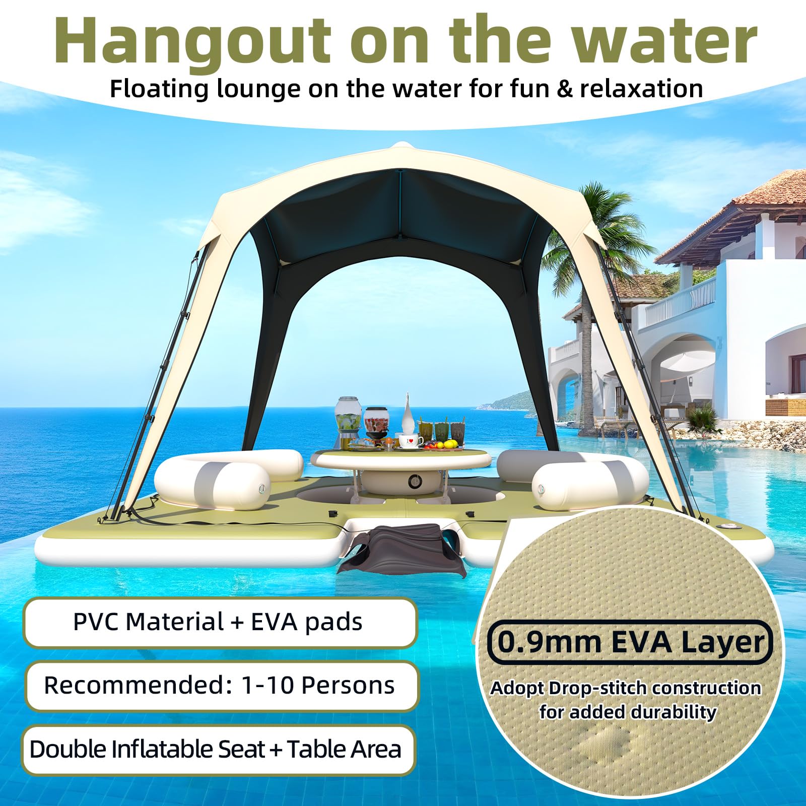 Danrelax 11.15 x 11.15 FT Inflatable Floating Dock with Canopy
