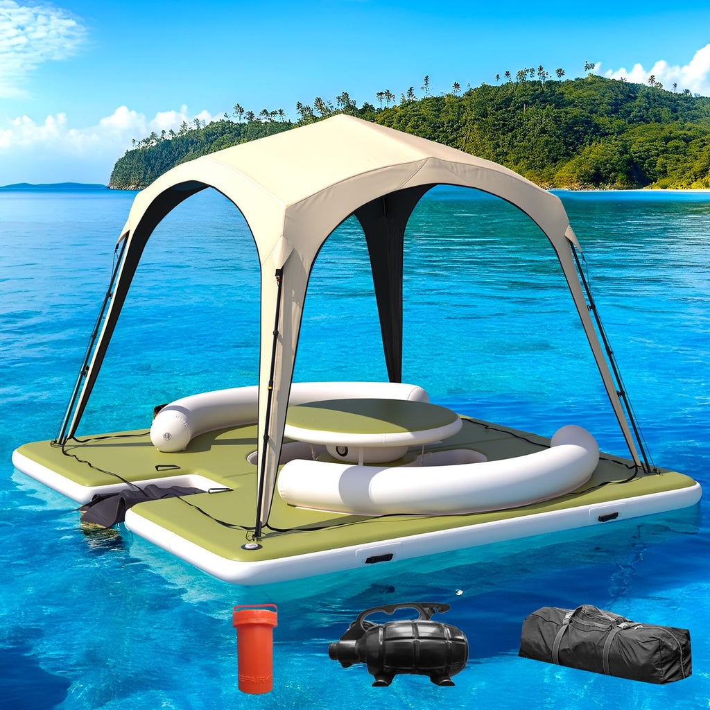Danrelax 11.15 x 11.15 FT Inflatable Floating Dock with Canopy