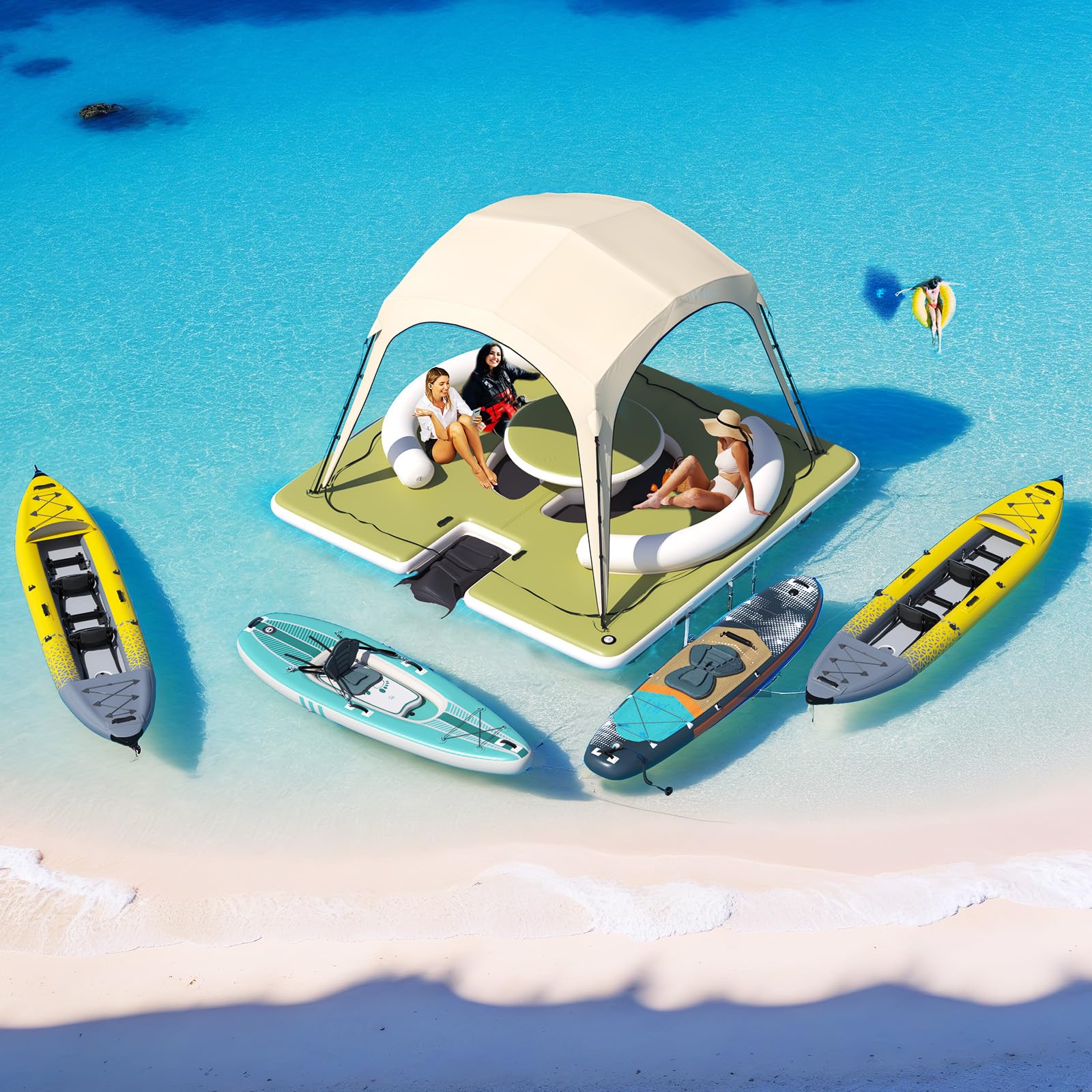 Danrelax 11.15 x 11.15 FT Inflatable Floating Dock with Canopy