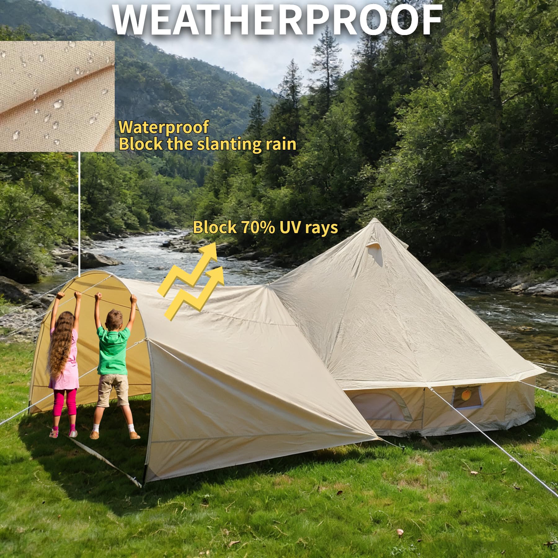 Waterproof 4-Season Camping Awning Tarp with Poles