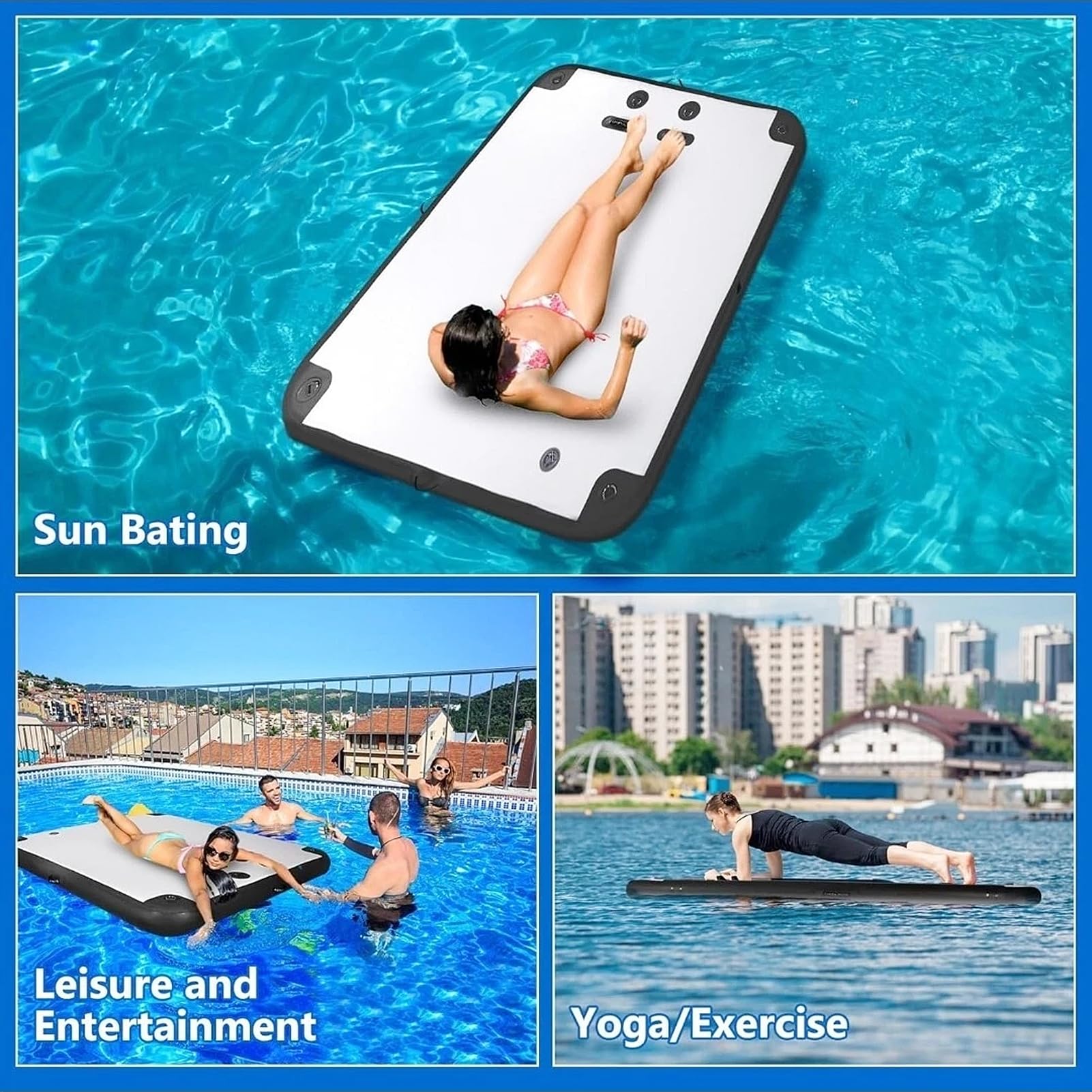 Inflatable Floating Dock Platform with Rope Ladder