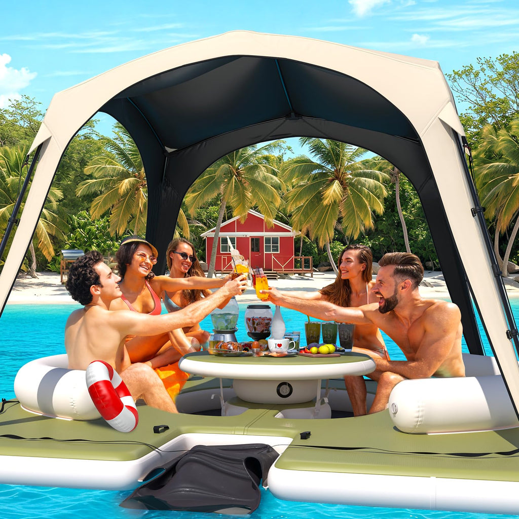 Danrelax 11.15 x 11.15 FT Inflatable Floating Dock with Canopy