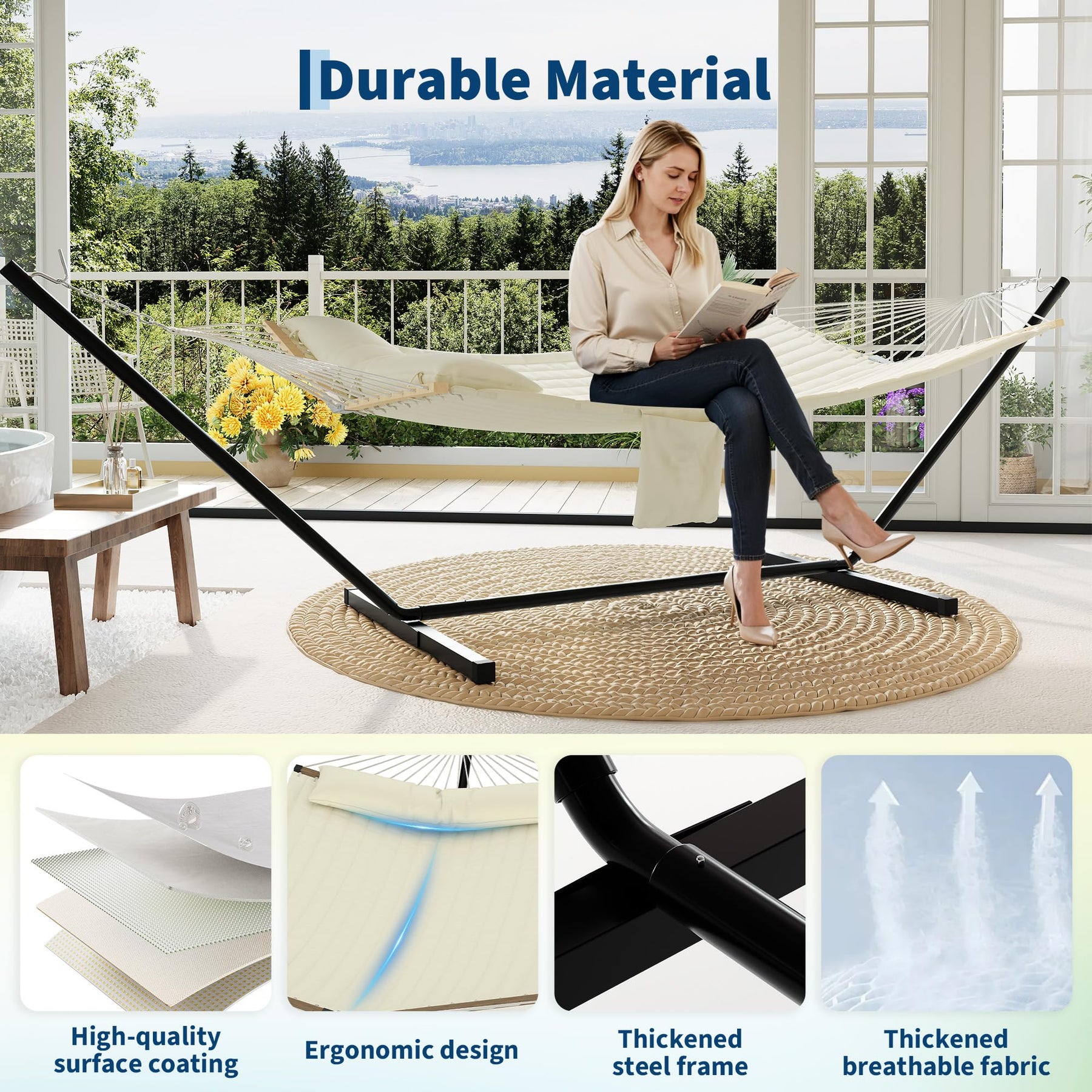 Heavy-Duty Hammock with Steel Stand & Carry Bag – 450 lb Capacity